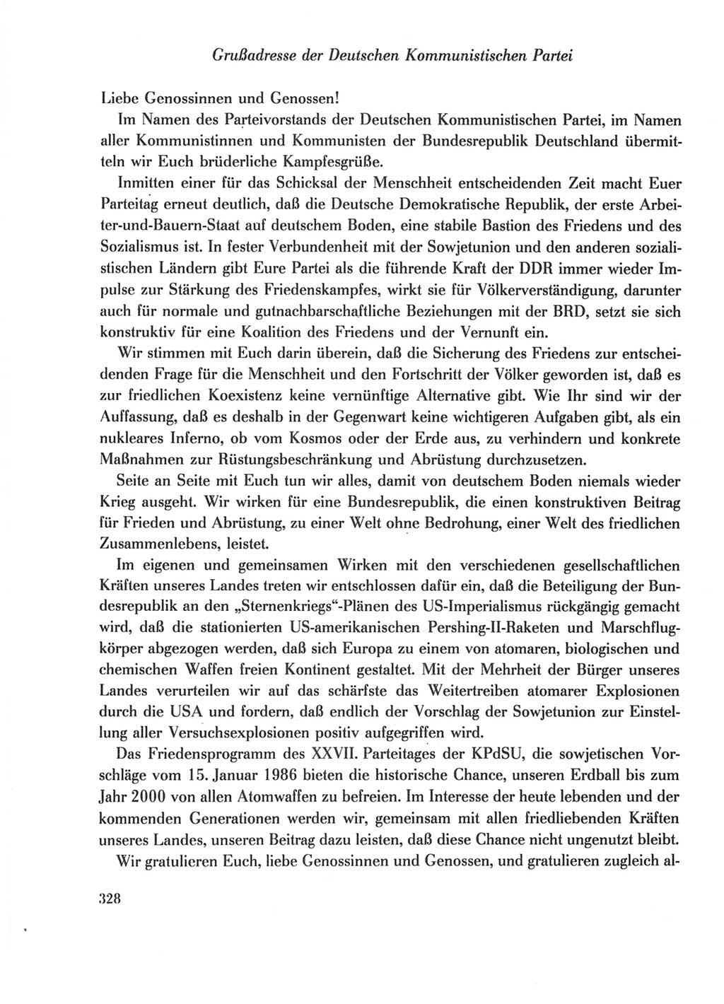 Protokoll der Verhandlungen des Ⅺ. Parteitages der Sozialistischen Einheitspartei Deutschlands (SED) [Deutsche Demokratische Republik (DDR)] 1986, Seite 328