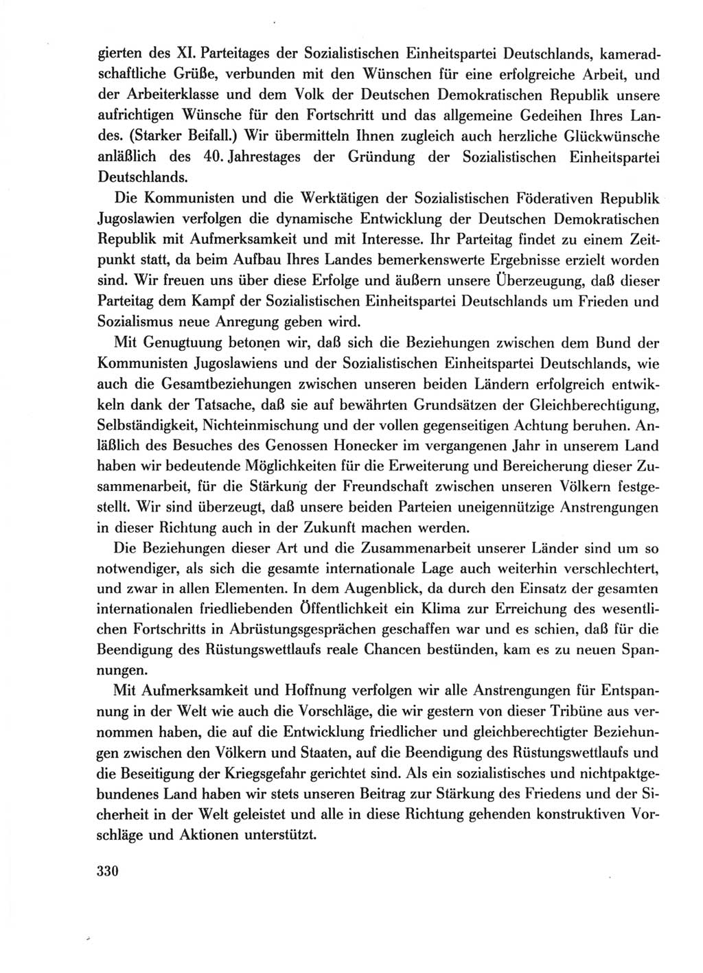 Protokoll der Verhandlungen des Ⅺ. Parteitages der Sozialistischen Einheitspartei Deutschlands (SED) [Deutsche Demokratische Republik (DDR)] 1986, Seite 330
