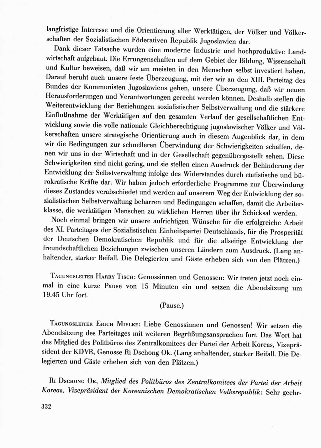 Protokoll der Verhandlungen des Ⅺ. Parteitages der Sozialistischen Einheitspartei Deutschlands (SED) [Deutsche Demokratische Republik (DDR)] 1986, Seite 332