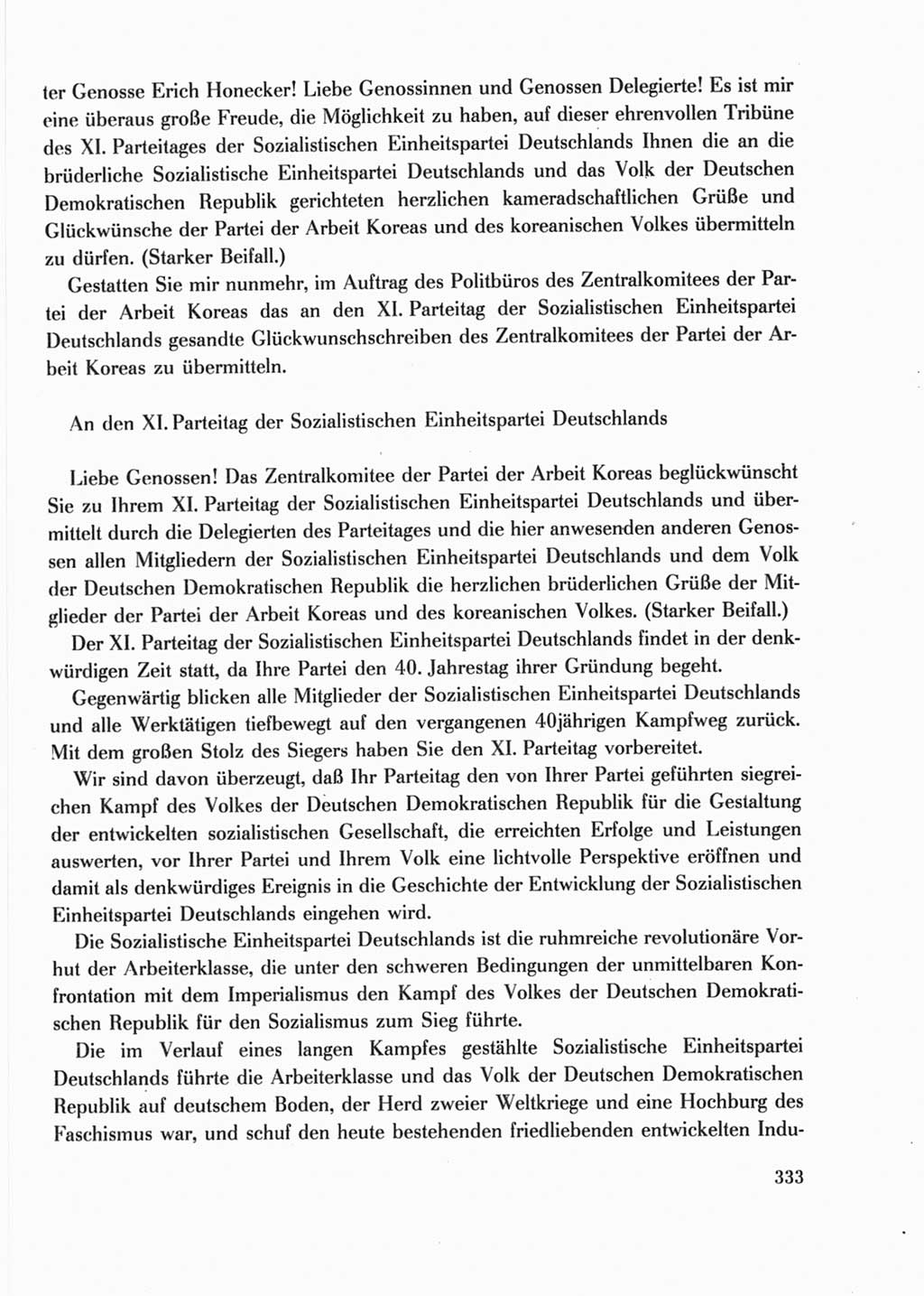 Protokoll der Verhandlungen des Ⅺ. Parteitages der Sozialistischen Einheitspartei Deutschlands (SED) [Deutsche Demokratische Republik (DDR)] 1986, Seite 333