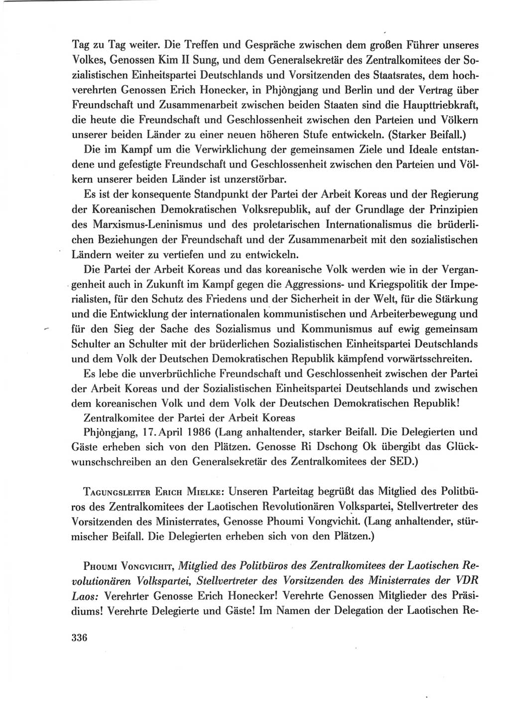 Protokoll der Verhandlungen des Ⅺ. Parteitages der Sozialistischen Einheitspartei Deutschlands (SED) [Deutsche Demokratische Republik (DDR)] 1986, Seite 336