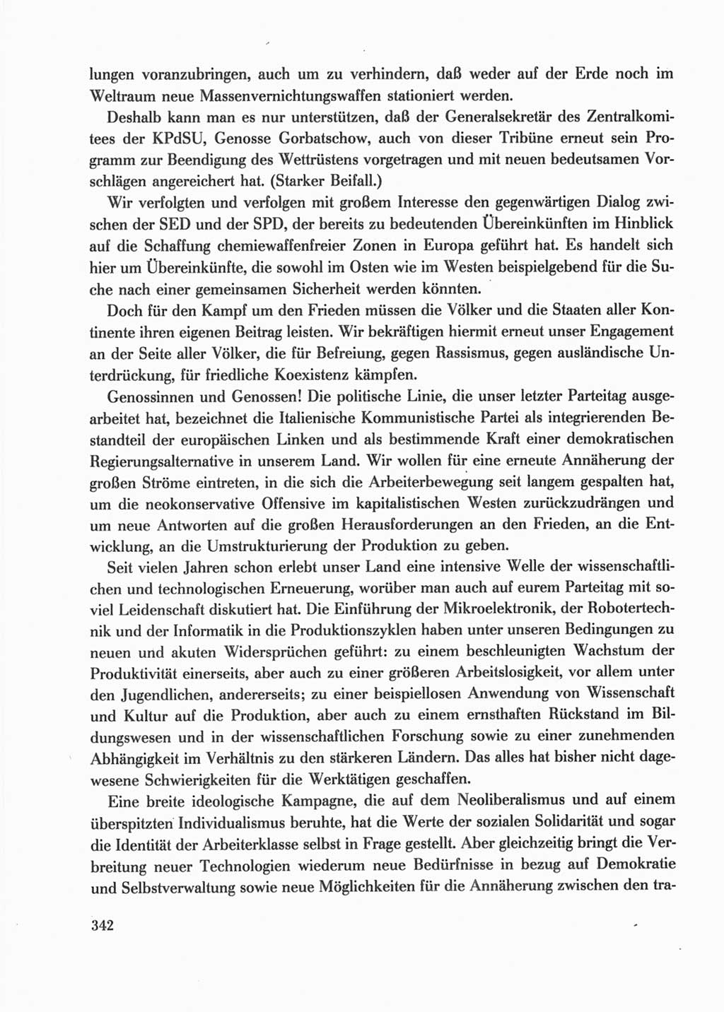 Protokoll der Verhandlungen des Ⅺ. Parteitages der Sozialistischen Einheitspartei Deutschlands (SED) [Deutsche Demokratische Republik (DDR)] 1986, Seite 342