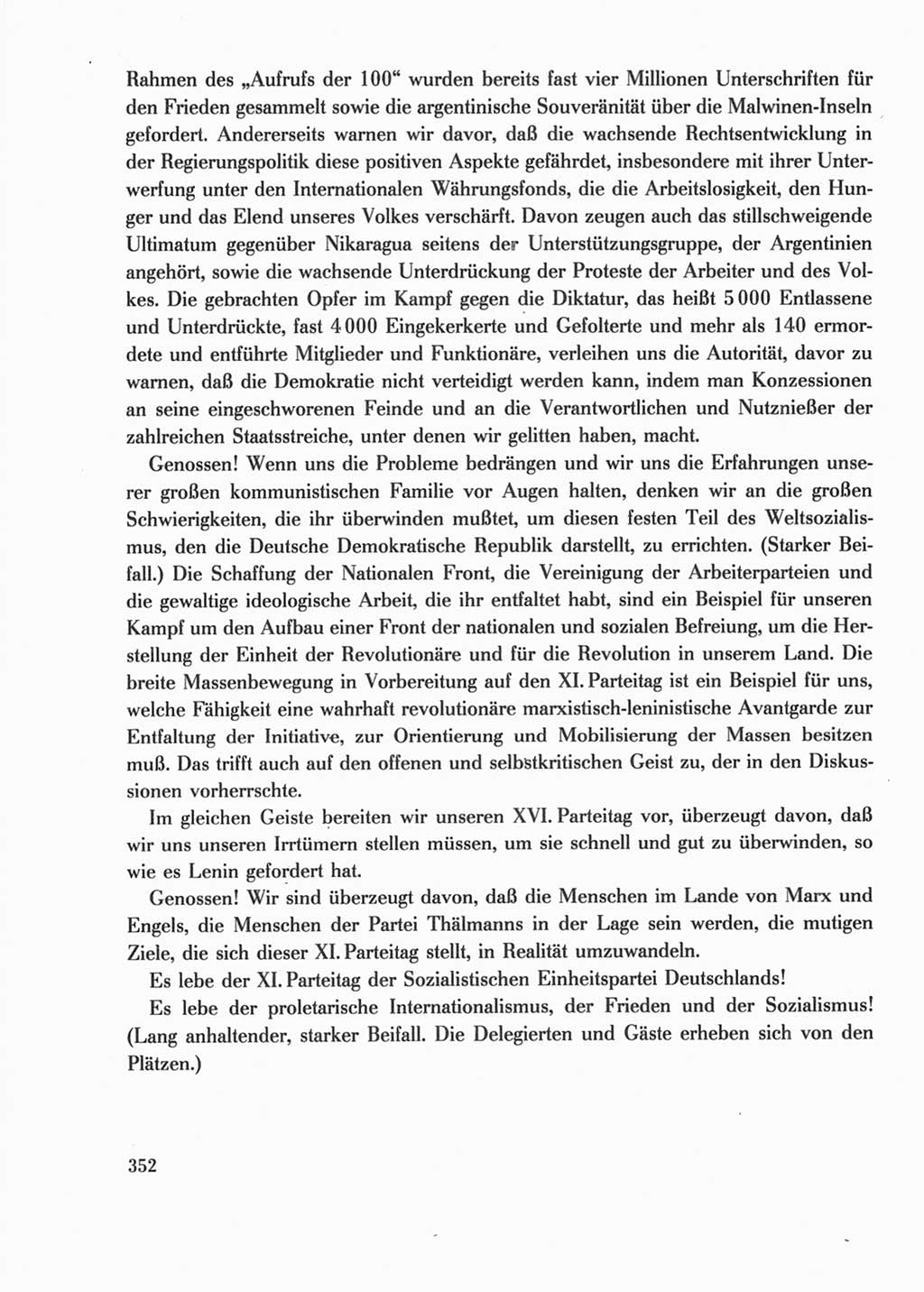 Protokoll der Verhandlungen des Ⅺ. Parteitages der Sozialistischen Einheitspartei Deutschlands (SED) [Deutsche Demokratische Republik (DDR)] 1986, Seite 352
