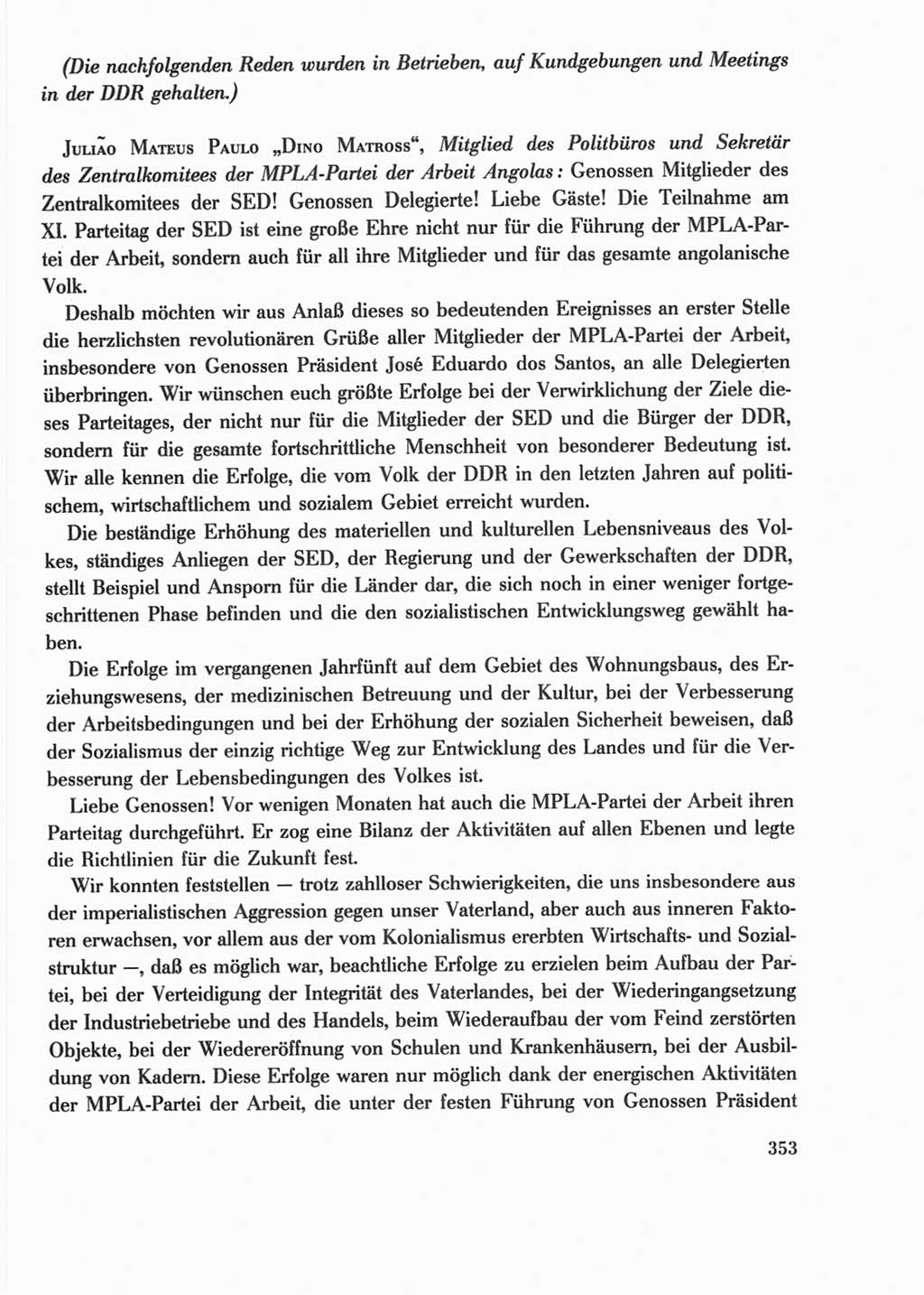 Protokoll der Verhandlungen des Ⅺ. Parteitages der Sozialistischen Einheitspartei Deutschlands (SED) [Deutsche Demokratische Republik (DDR)] 1986, Seite 353