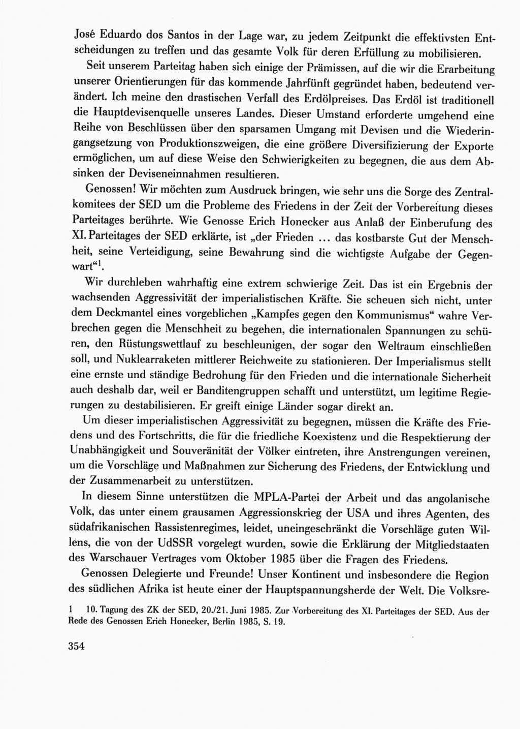 Protokoll der Verhandlungen des Ⅺ. Parteitages der Sozialistischen Einheitspartei Deutschlands (SED) [Deutsche Demokratische Republik (DDR)] 1986, Seite 354