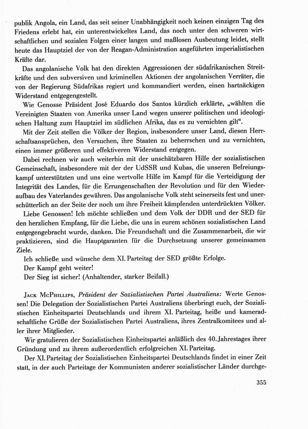 Protokoll der Verhandlungen des Ⅺ. Parteitages der Sozialistischen Einheitspartei Deutschlands (SED) [Deutsche Demokratische Republik (DDR)] 1986, Seite 355