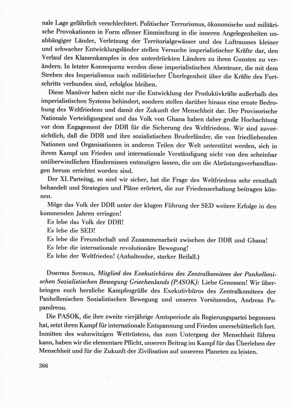 Protokoll der Verhandlungen des Ⅺ. Parteitages der Sozialistischen Einheitspartei Deutschlands (SED) [Deutsche Demokratische Republik (DDR)] 1986, Seite 366