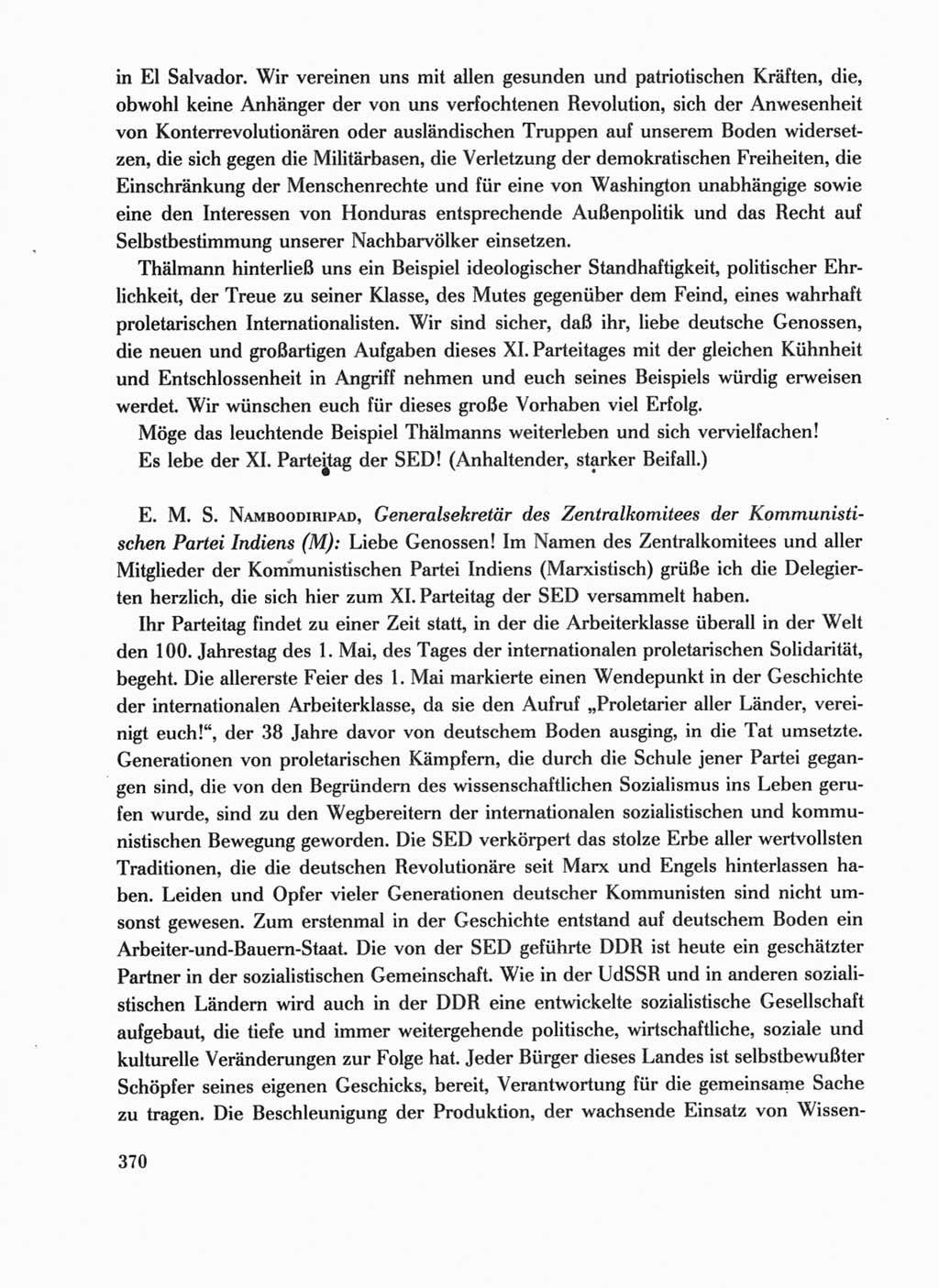 Protokoll der Verhandlungen des Ⅺ. Parteitages der Sozialistischen Einheitspartei Deutschlands (SED) [Deutsche Demokratische Republik (DDR)] 1986, Seite 370