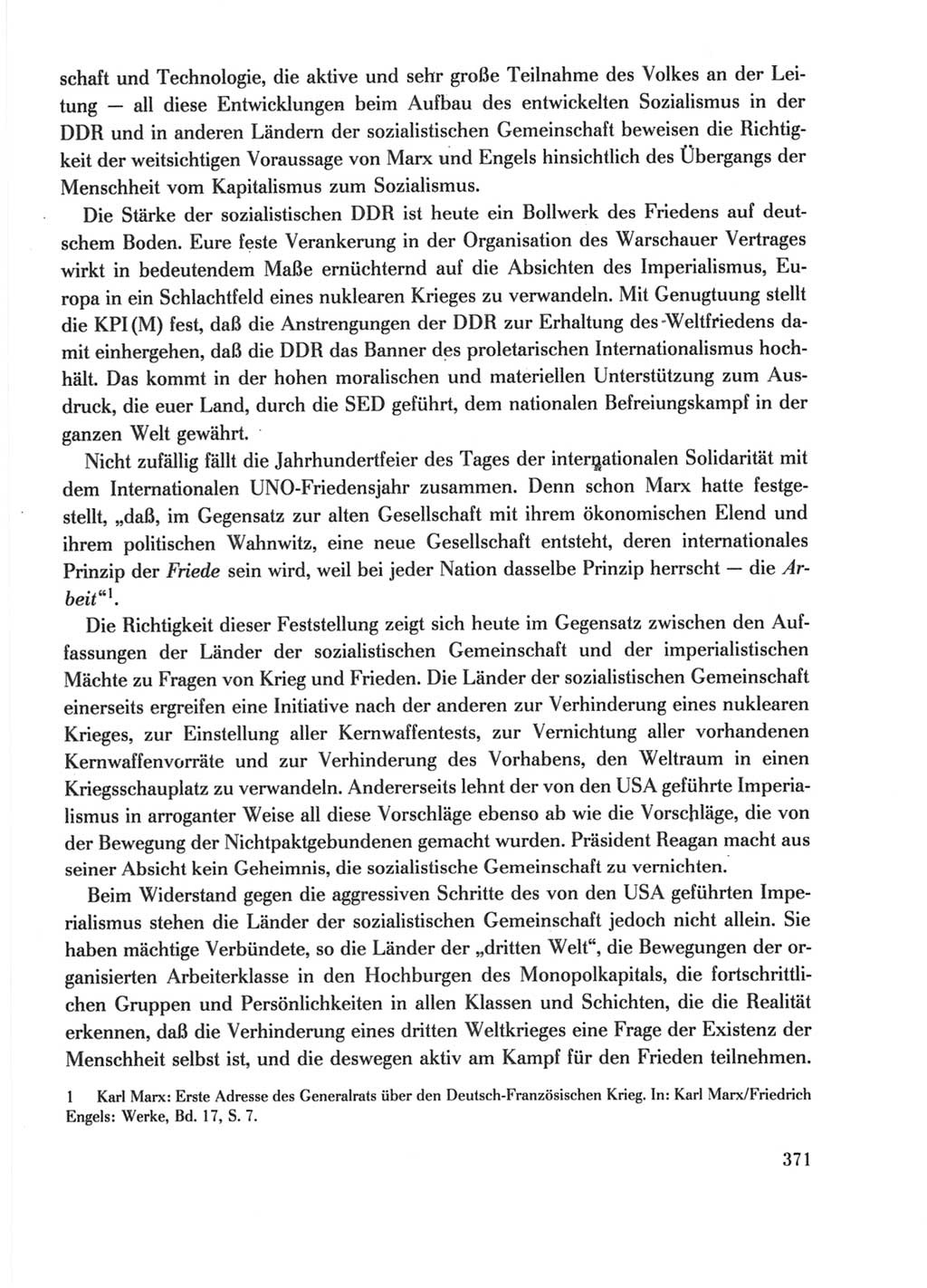 Protokoll der Verhandlungen des Ⅺ. Parteitages der Sozialistischen Einheitspartei Deutschlands (SED) [Deutsche Demokratische Republik (DDR)] 1986, Seite 371