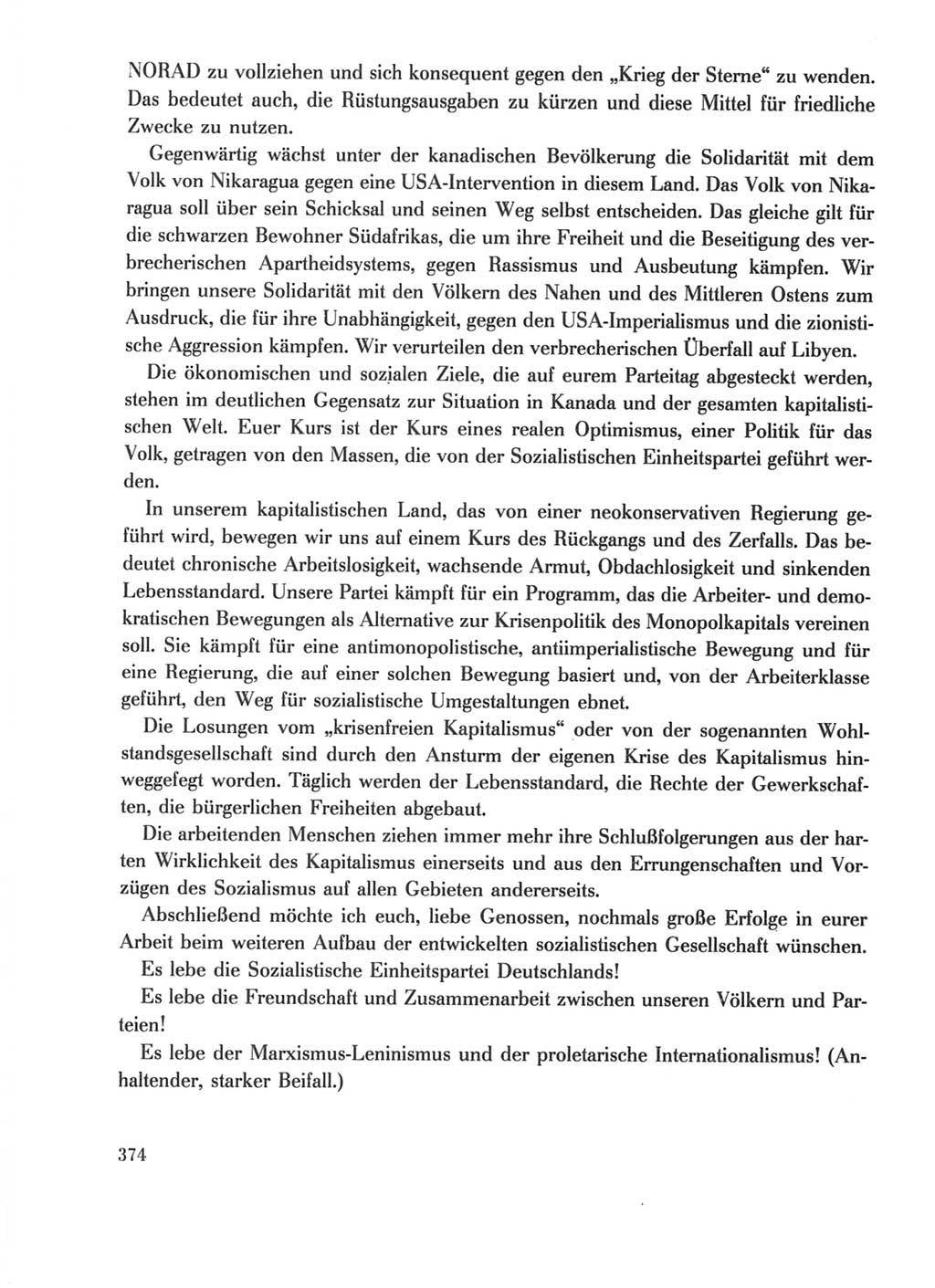 Protokoll der Verhandlungen des Ⅺ. Parteitages der Sozialistischen Einheitspartei Deutschlands (SED) [Deutsche Demokratische Republik (DDR)] 1986, Seite 374
