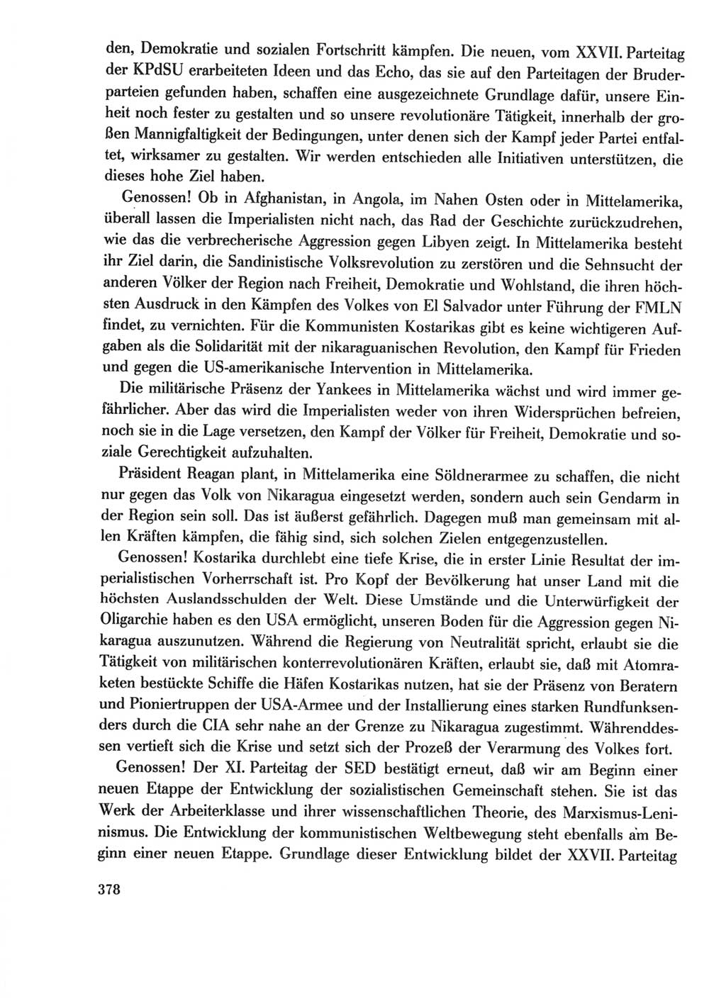 Protokoll der Verhandlungen des Ⅺ. Parteitages der Sozialistischen Einheitspartei Deutschlands (SED) [Deutsche Demokratische Republik (DDR)] 1986, Seite 378