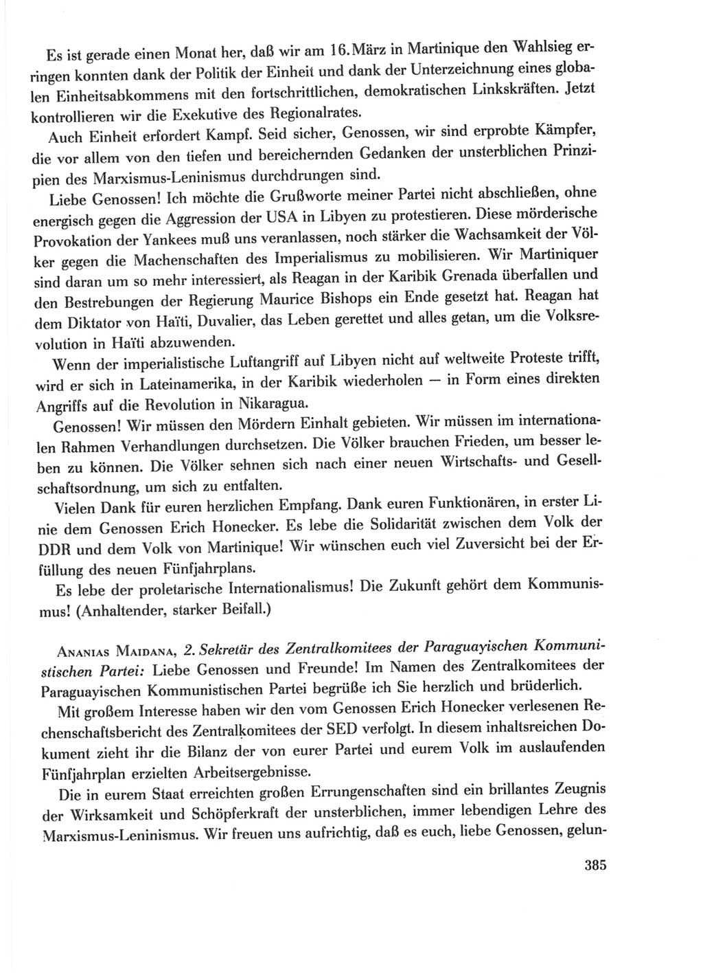 Protokoll der Verhandlungen des Ⅺ. Parteitages der Sozialistischen Einheitspartei Deutschlands (SED) [Deutsche Demokratische Republik (DDR)] 1986, Seite 385