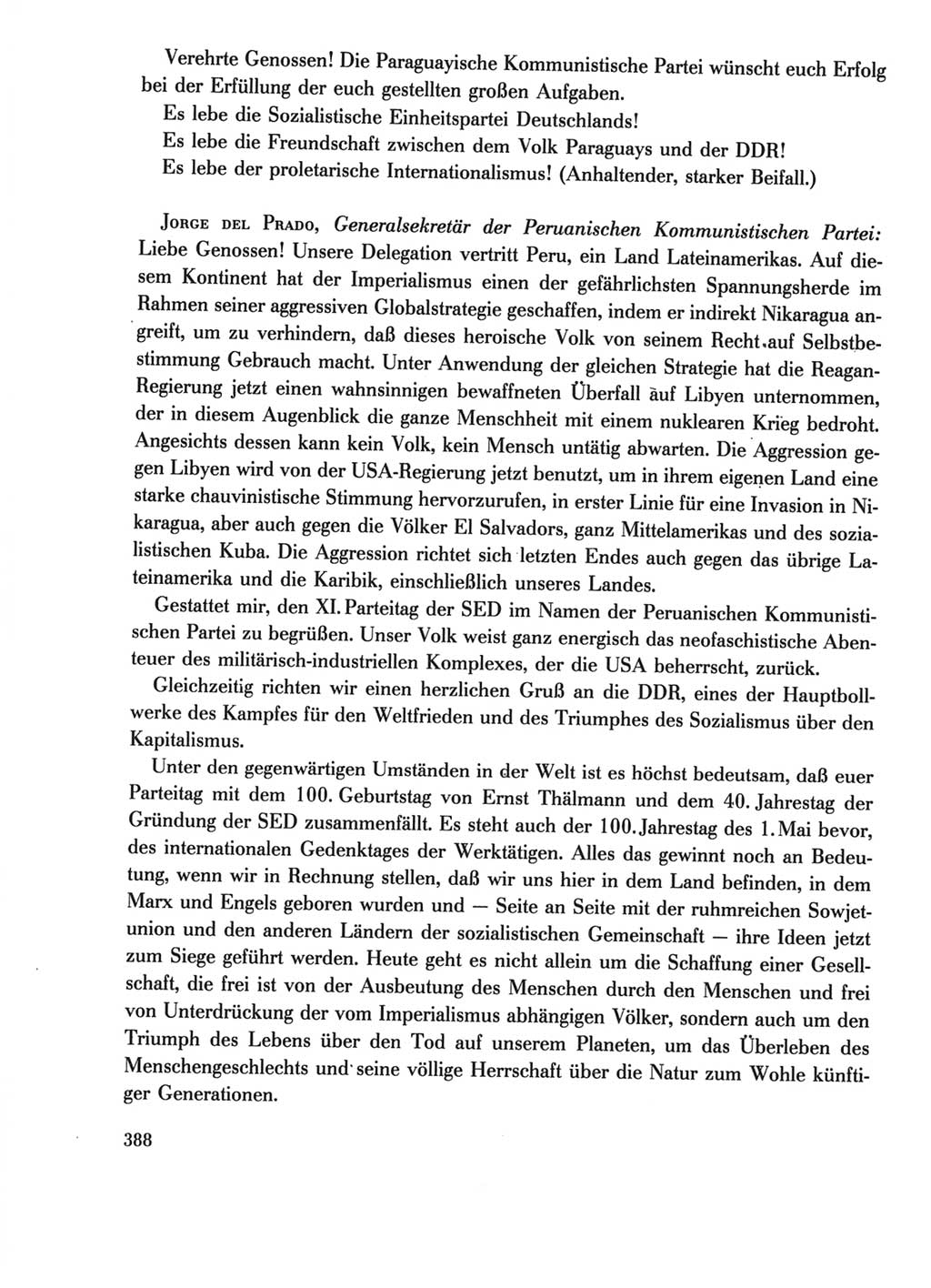 Protokoll der Verhandlungen des Ⅺ. Parteitages der Sozialistischen Einheitspartei Deutschlands (SED) [Deutsche Demokratische Republik (DDR)] 1986, Seite 388