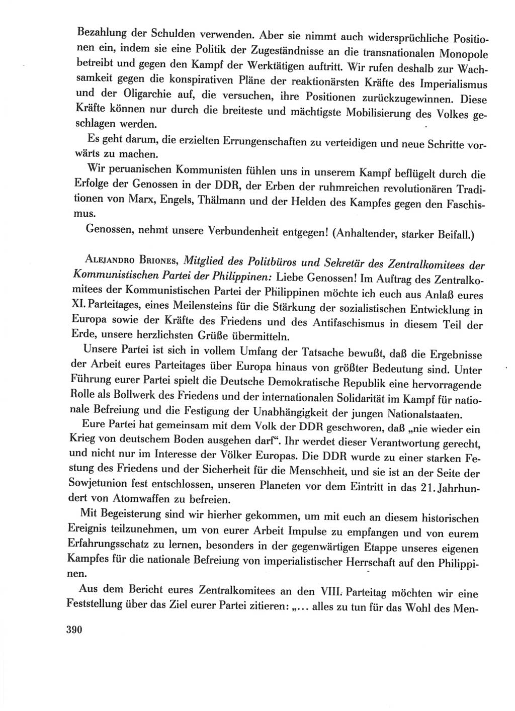 Protokoll der Verhandlungen des Ⅺ. Parteitages der Sozialistischen Einheitspartei Deutschlands (SED) [Deutsche Demokratische Republik (DDR)] 1986, Seite 390
