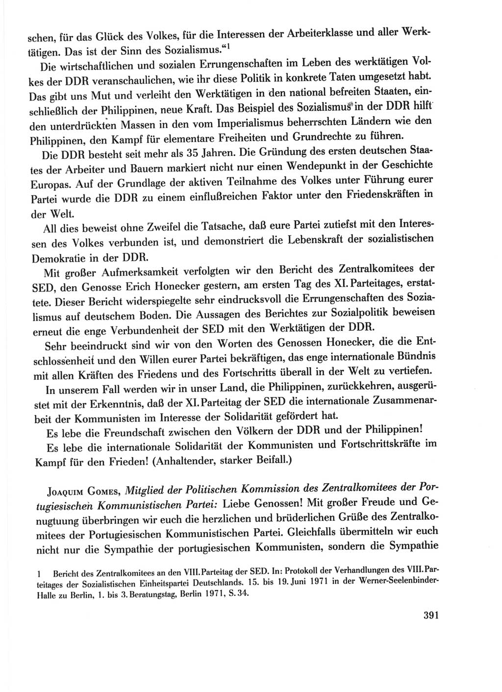 Protokoll der Verhandlungen des Ⅺ. Parteitages der Sozialistischen Einheitspartei Deutschlands (SED) [Deutsche Demokratische Republik (DDR)] 1986, Seite 391