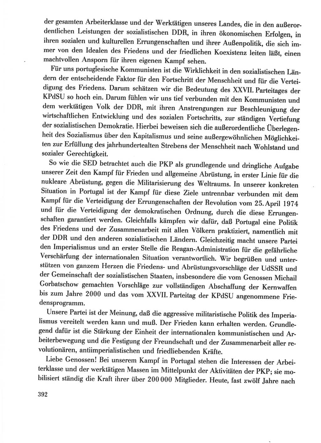Protokoll der Verhandlungen des Ⅺ. Parteitages der Sozialistischen Einheitspartei Deutschlands (SED) [Deutsche Demokratische Republik (DDR)] 1986, Seite 392