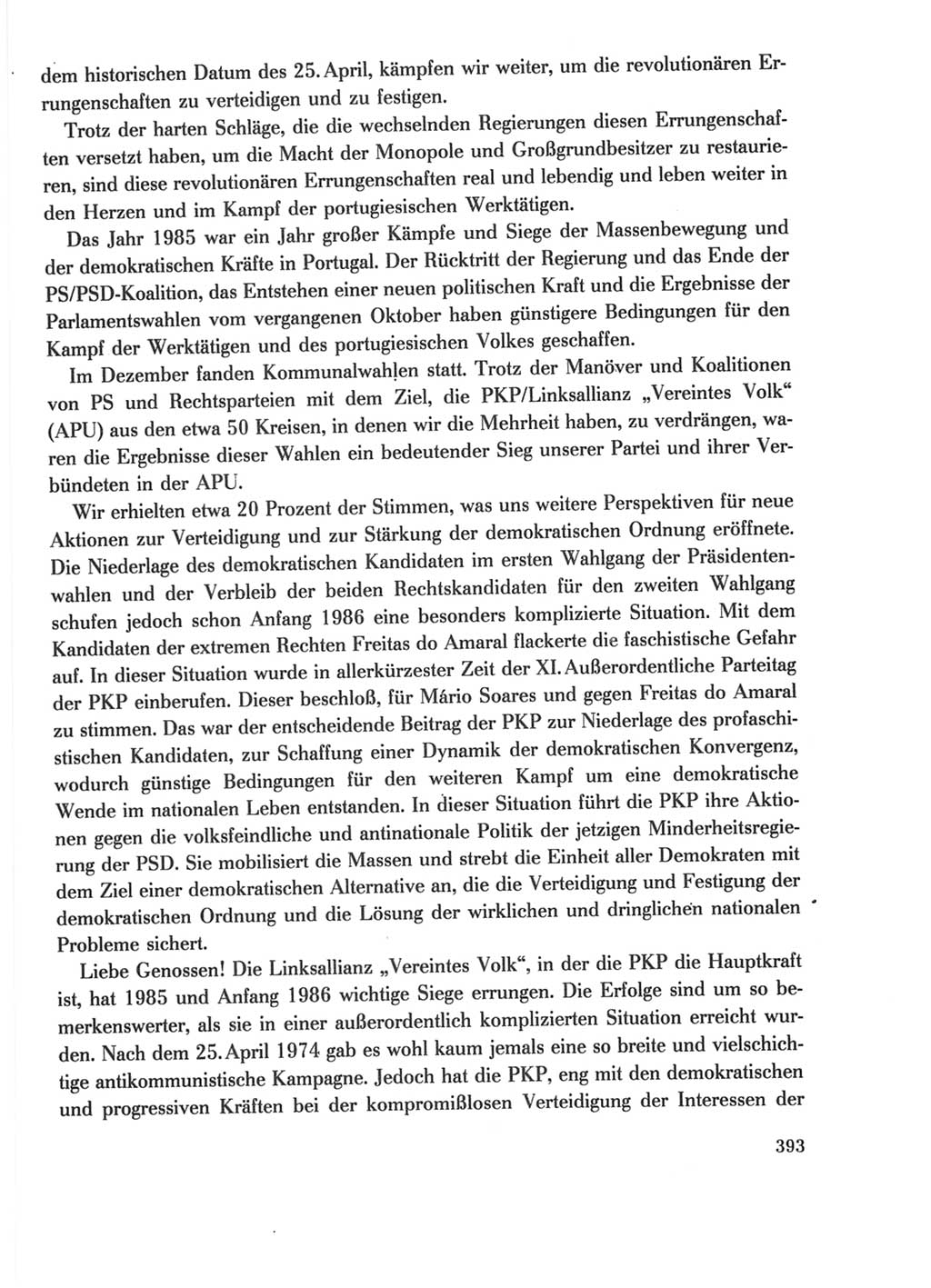 Protokoll der Verhandlungen des Ⅺ. Parteitages der Sozialistischen Einheitspartei Deutschlands (SED) [Deutsche Demokratische Republik (DDR)] 1986, Seite 393