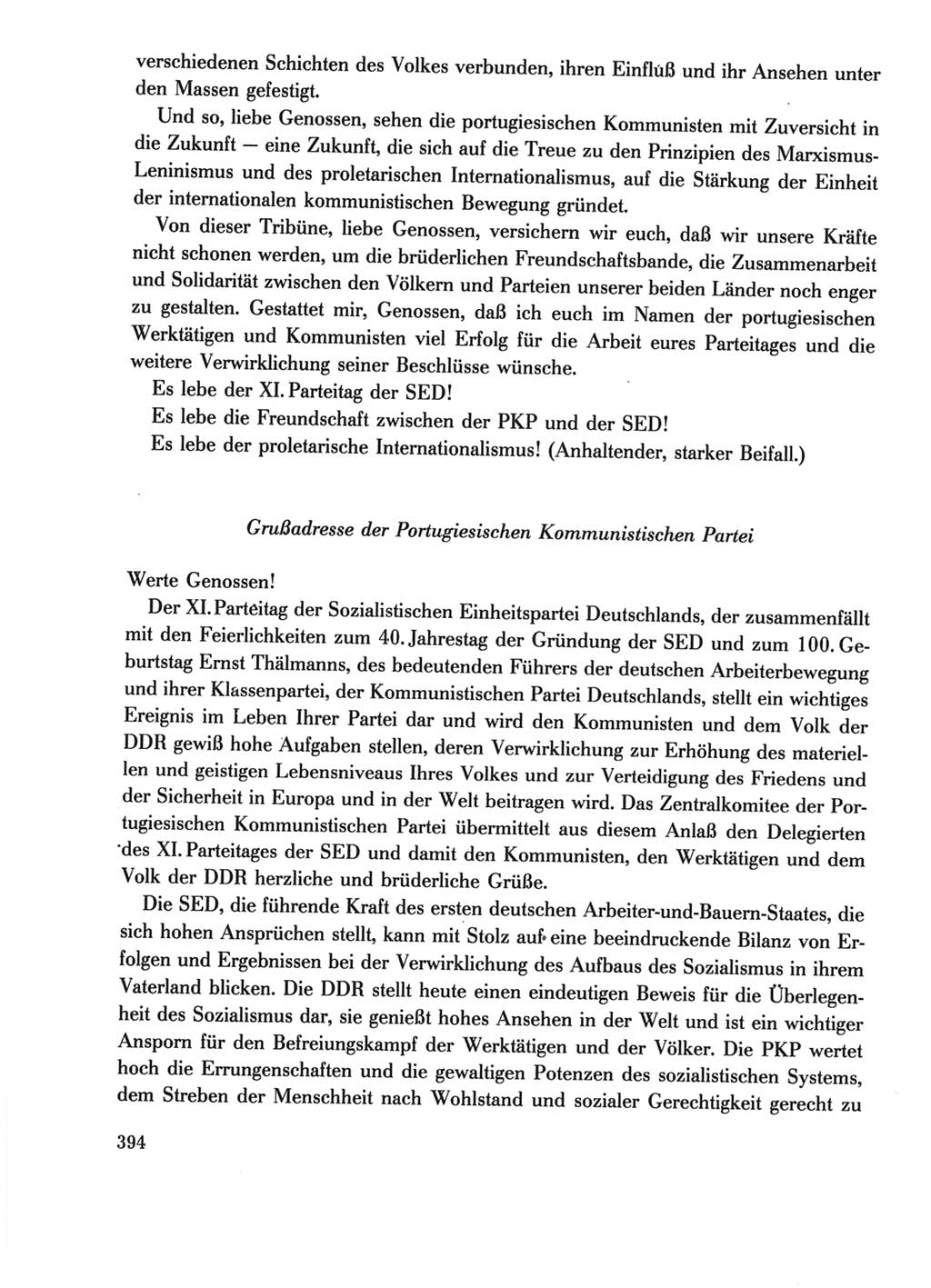 Protokoll der Verhandlungen des Ⅺ. Parteitages der Sozialistischen Einheitspartei Deutschlands (SED) [Deutsche Demokratische Republik (DDR)] 1986, Seite 394