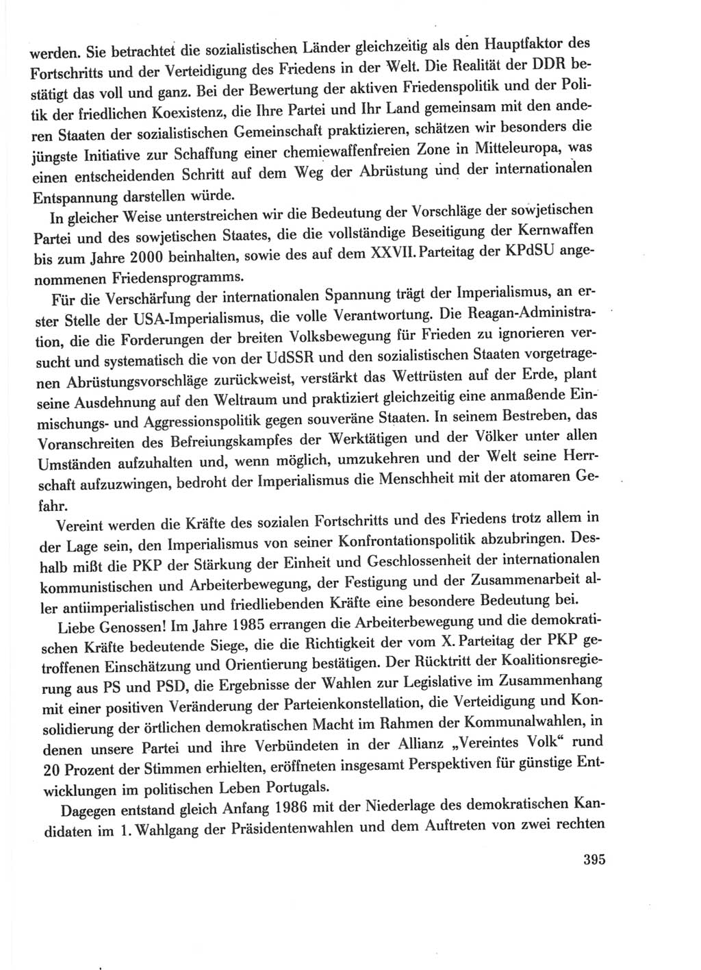 Protokoll der Verhandlungen des Ⅺ. Parteitages der Sozialistischen Einheitspartei Deutschlands (SED) [Deutsche Demokratische Republik (DDR)] 1986, Seite 395