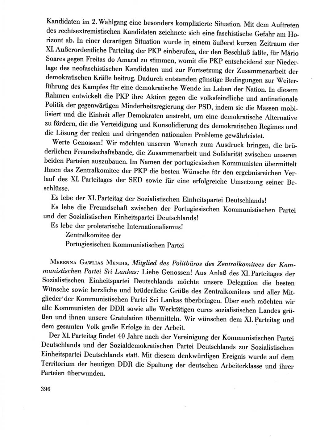 Protokoll der Verhandlungen des Ⅺ. Parteitages der Sozialistischen Einheitspartei Deutschlands (SED) [Deutsche Demokratische Republik (DDR)] 1986, Seite 396