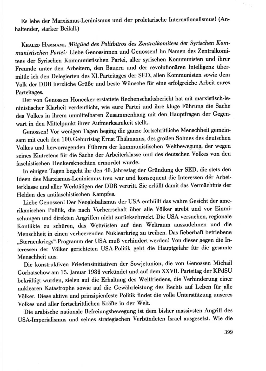 Protokoll der Verhandlungen des Ⅺ. Parteitages der Sozialistischen Einheitspartei Deutschlands (SED) [Deutsche Demokratische Republik (DDR)] 1986, Seite 399