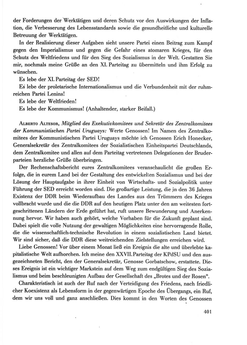 Protokoll der Verhandlungen des Ⅺ. Parteitages der Sozialistischen Einheitspartei Deutschlands (SED) [Deutsche Demokratische Republik (DDR)] 1986, Seite 401