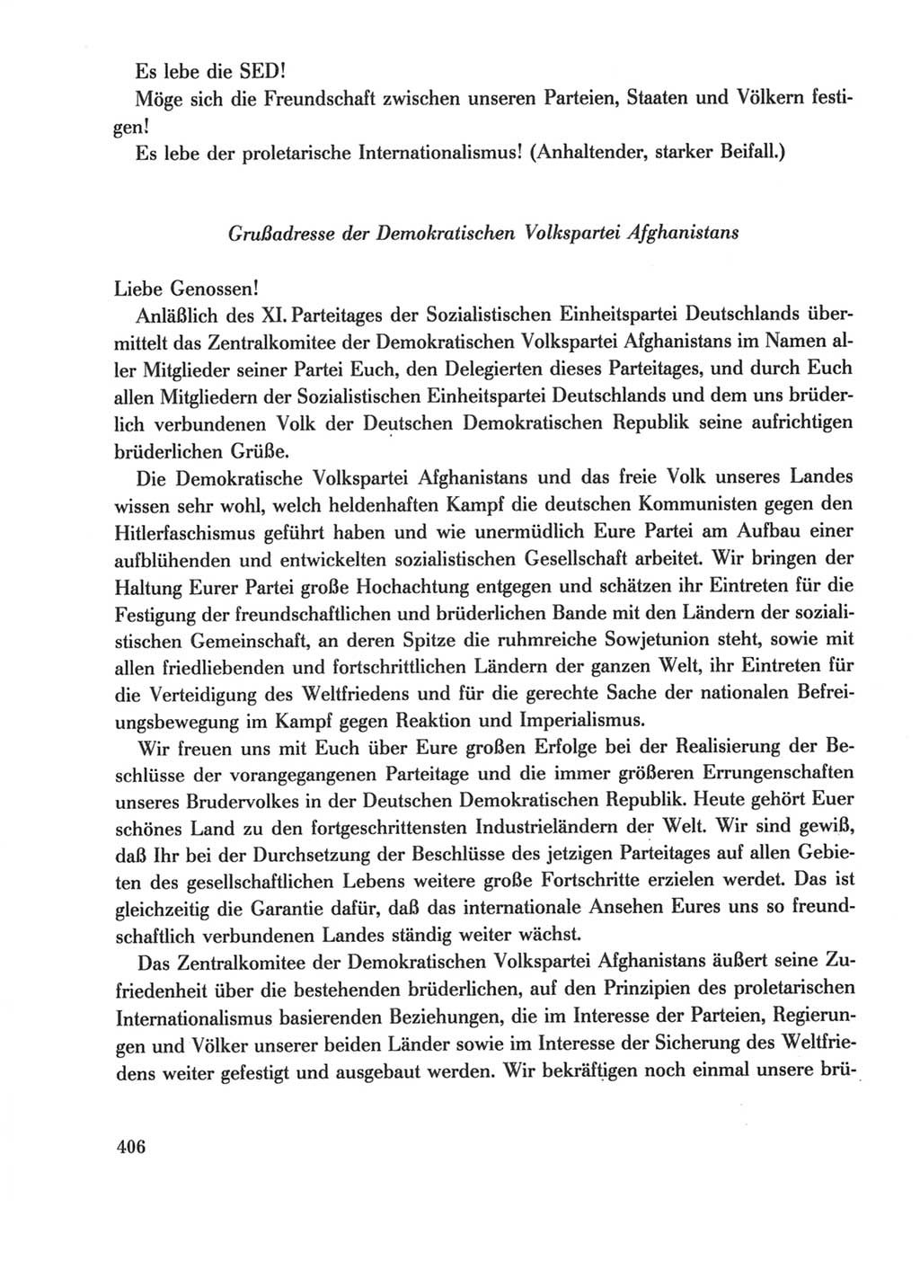 Protokoll der Verhandlungen des Ⅺ. Parteitages der Sozialistischen Einheitspartei Deutschlands (SED) [Deutsche Demokratische Republik (DDR)] 1986, Seite 406