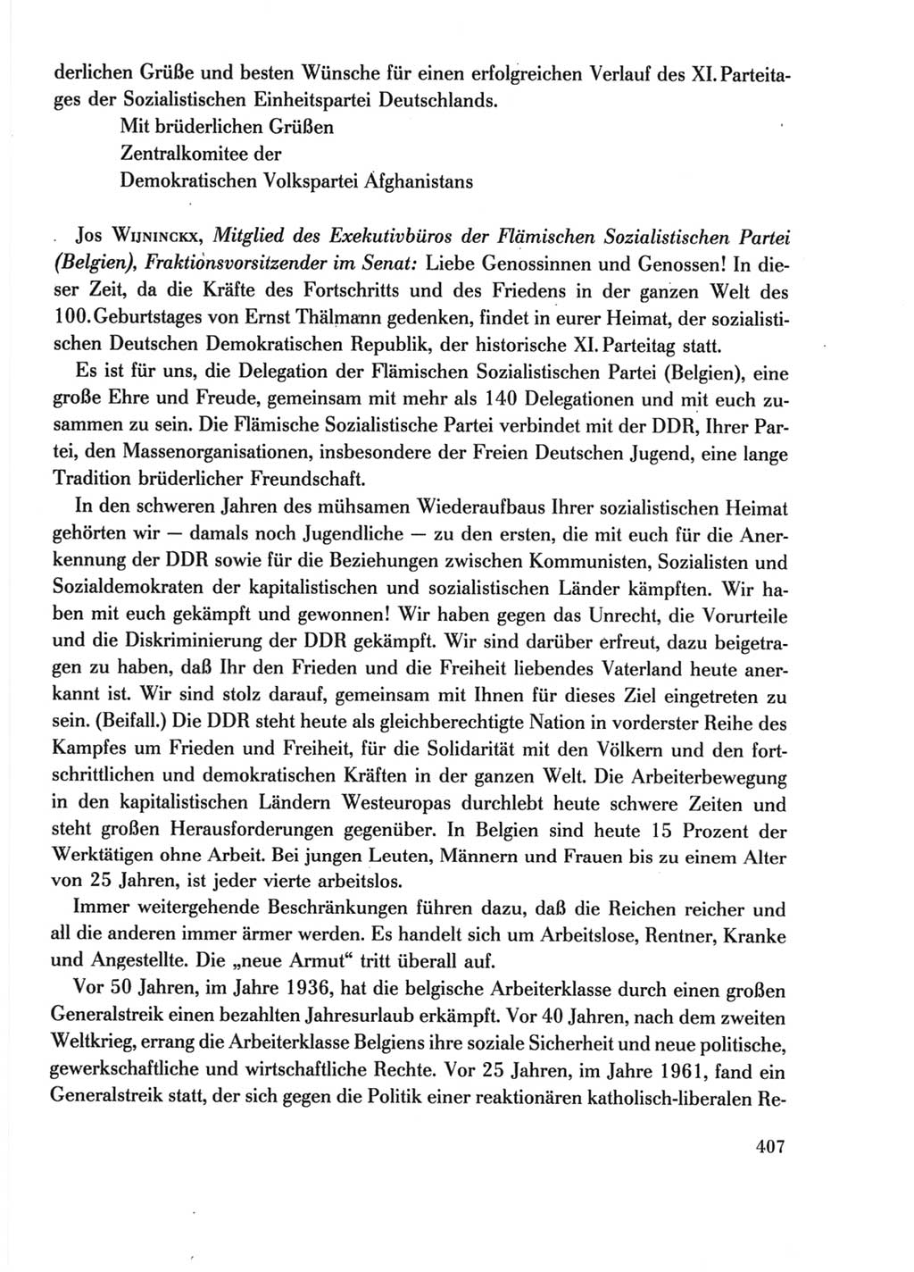 Protokoll der Verhandlungen des Ⅺ. Parteitages der Sozialistischen Einheitspartei Deutschlands (SED) [Deutsche Demokratische Republik (DDR)] 1986, Seite 407