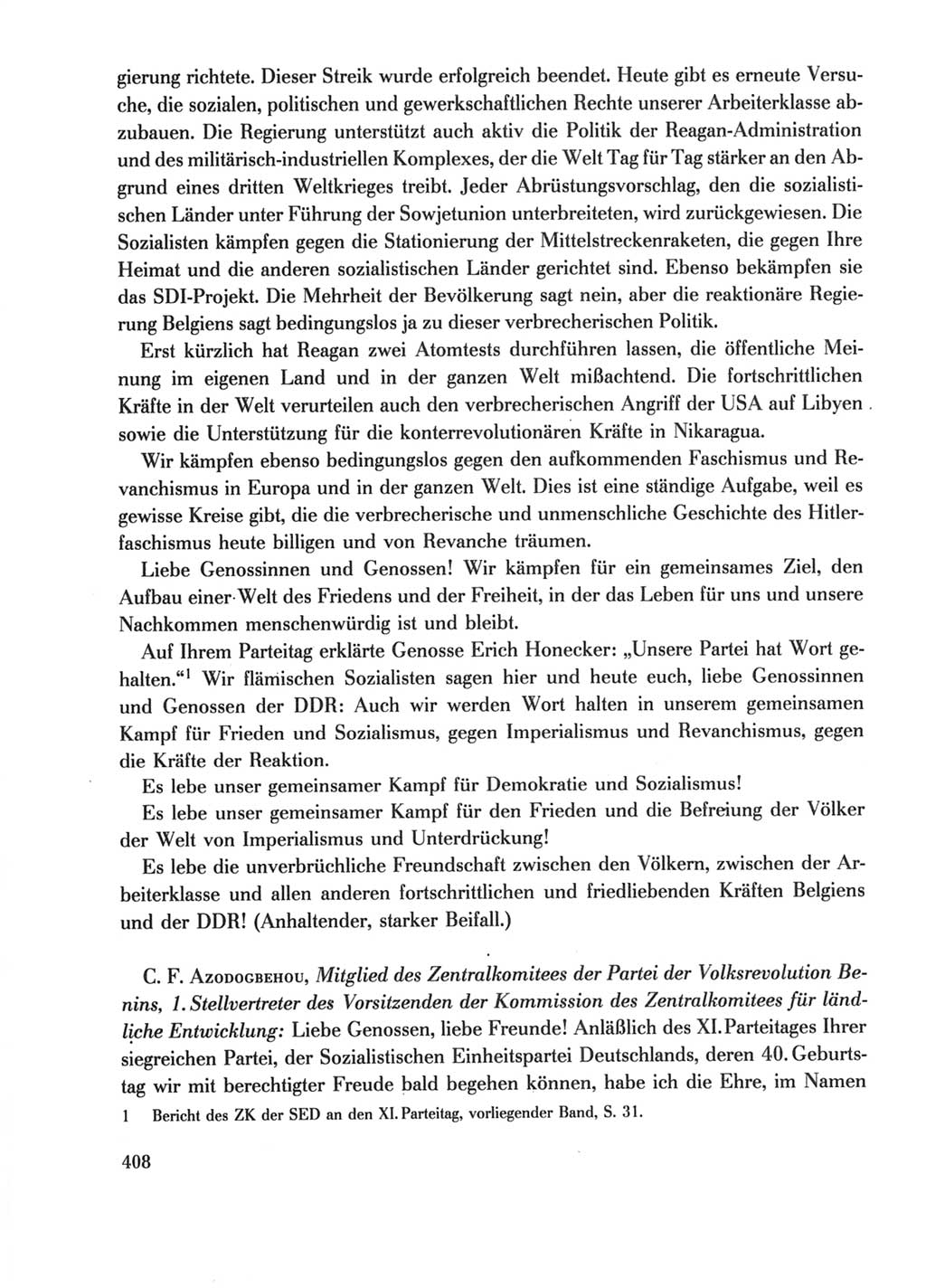 Protokoll der Verhandlungen des Ⅺ. Parteitages der Sozialistischen Einheitspartei Deutschlands (SED) [Deutsche Demokratische Republik (DDR)] 1986, Seite 408