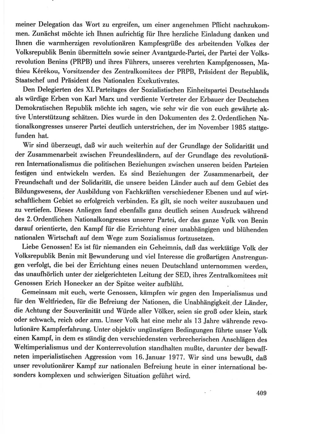 Protokoll der Verhandlungen des Ⅺ. Parteitages der Sozialistischen Einheitspartei Deutschlands (SED) [Deutsche Demokratische Republik (DDR)] 1986, Seite 409