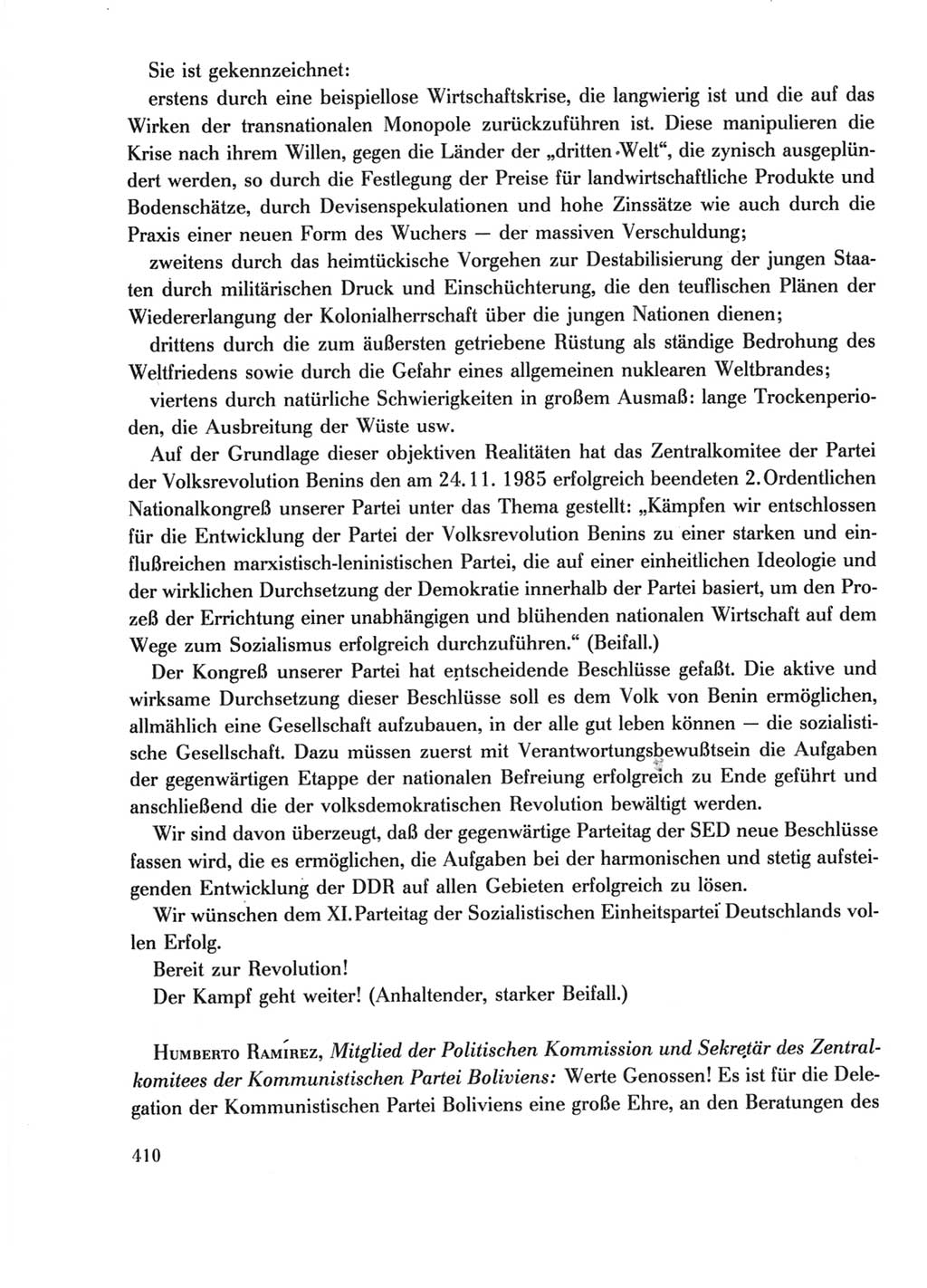 Protokoll der Verhandlungen des Ⅺ. Parteitages der Sozialistischen Einheitspartei Deutschlands (SED) [Deutsche Demokratische Republik (DDR)] 1986, Seite 410