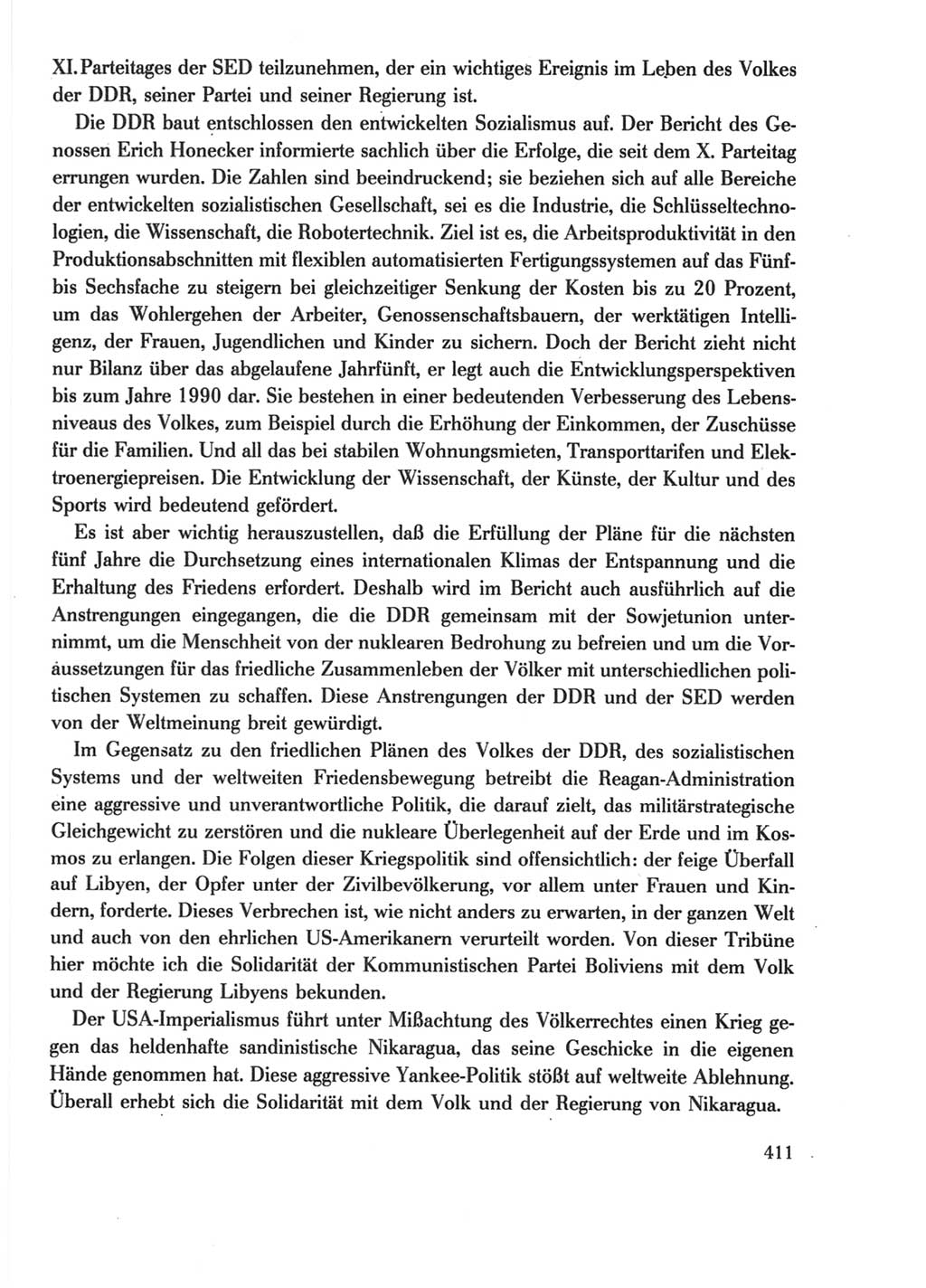 Protokoll der Verhandlungen des Ⅺ. Parteitages der Sozialistischen Einheitspartei Deutschlands (SED) [Deutsche Demokratische Republik (DDR)] 1986, Seite 411