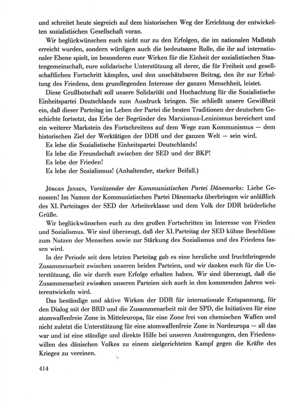 Protokoll der Verhandlungen des Ⅺ. Parteitages der Sozialistischen Einheitspartei Deutschlands (SED) [Deutsche Demokratische Republik (DDR)] 1986, Seite 414