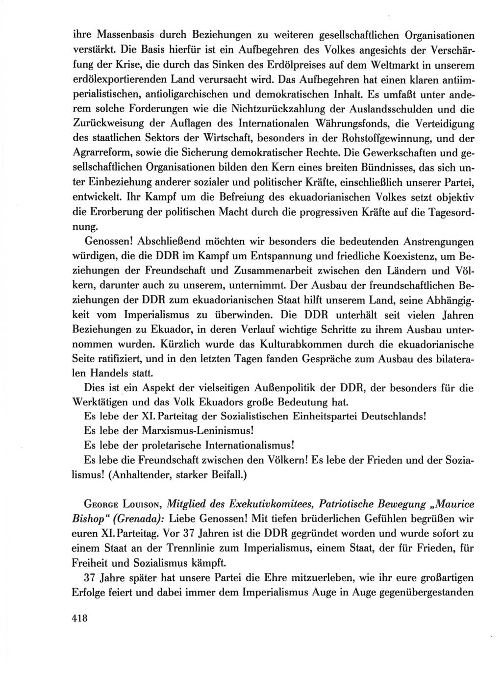 Protokoll der Verhandlungen des Ⅺ. Parteitages der Sozialistischen Einheitspartei Deutschlands (SED) [Deutsche Demokratische Republik (DDR)] 1986, Seite 418