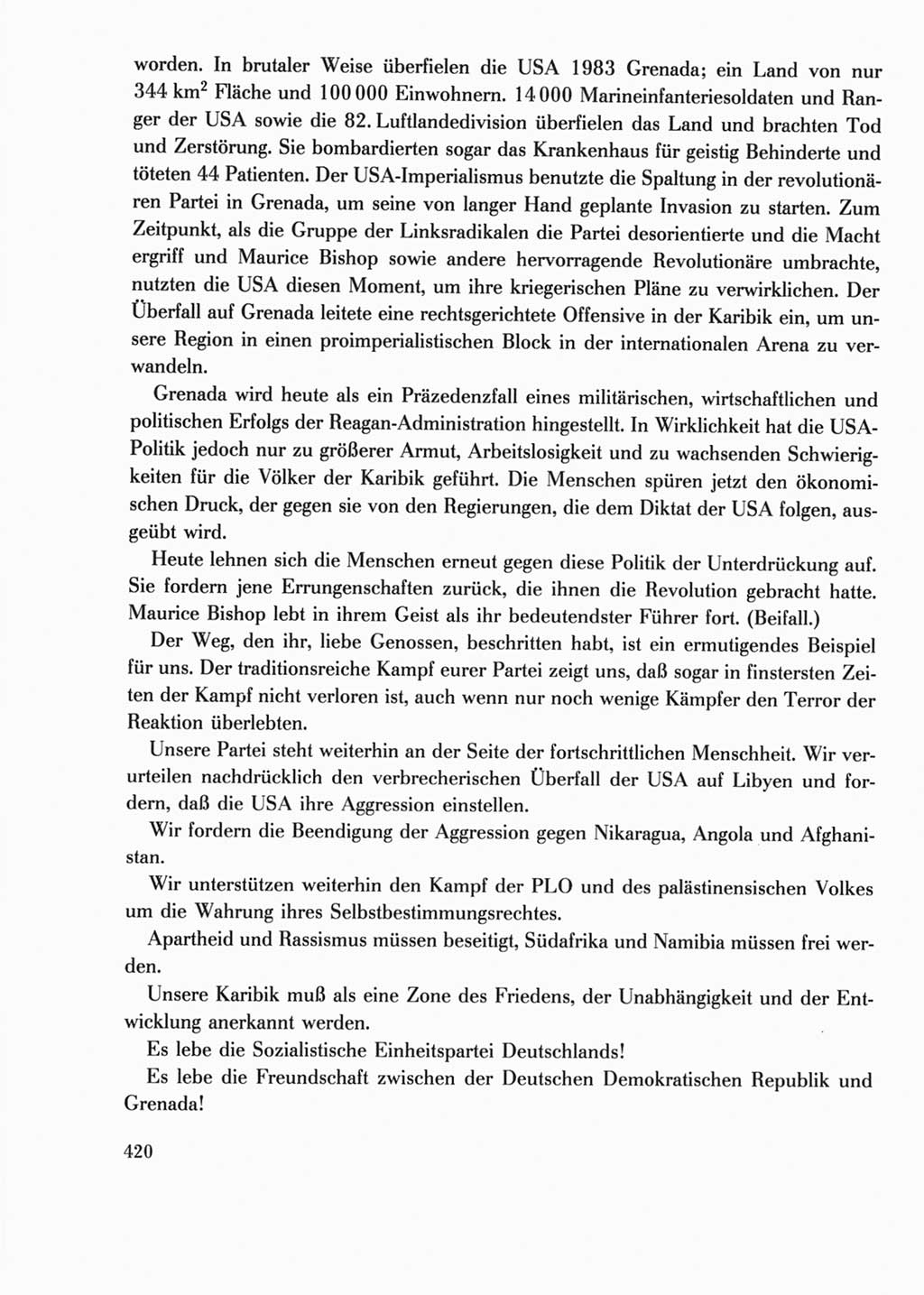 Protokoll der Verhandlungen des Ⅺ. Parteitages der Sozialistischen Einheitspartei Deutschlands (SED) [Deutsche Demokratische Republik (DDR)] 1986, Seite 420