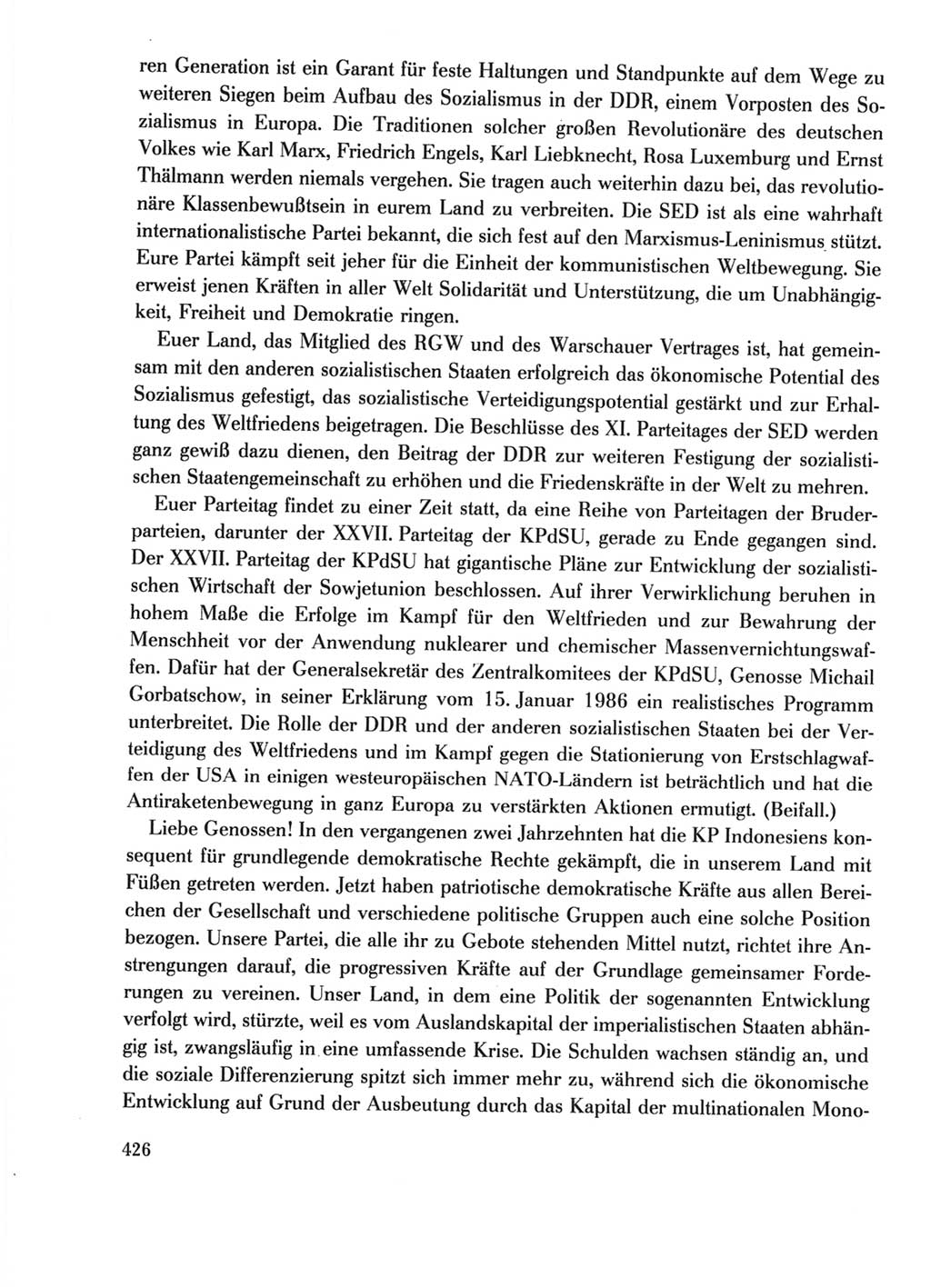 Protokoll der Verhandlungen des Ⅺ. Parteitages der Sozialistischen Einheitspartei Deutschlands (SED) [Deutsche Demokratische Republik (DDR)] 1986, Seite 426