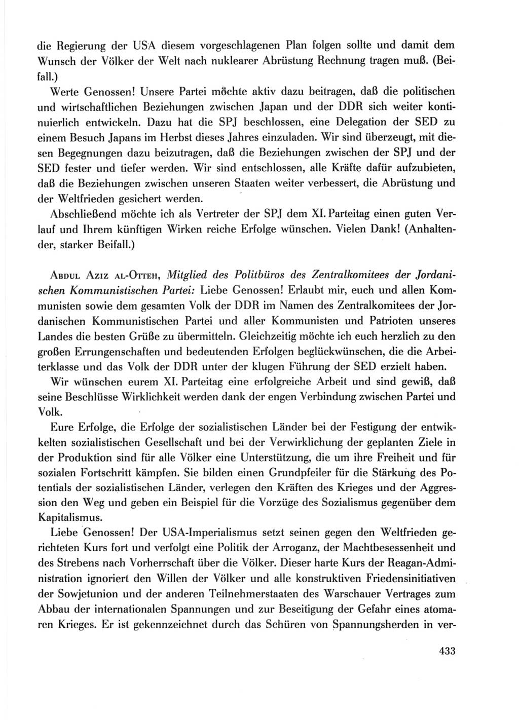 Protokoll der Verhandlungen des Ⅺ. Parteitages der Sozialistischen Einheitspartei Deutschlands (SED) [Deutsche Demokratische Republik (DDR)] 1986, Seite 433