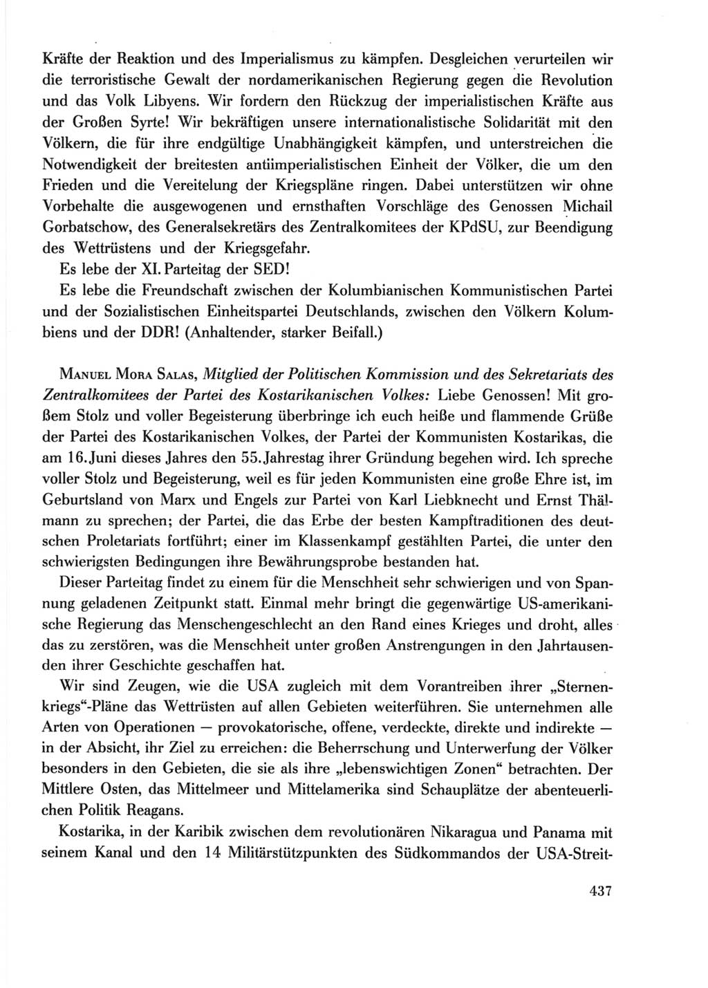 Protokoll der Verhandlungen des Ⅺ. Parteitages der Sozialistischen Einheitspartei Deutschlands (SED) [Deutsche Demokratische Republik (DDR)] 1986, Seite 437