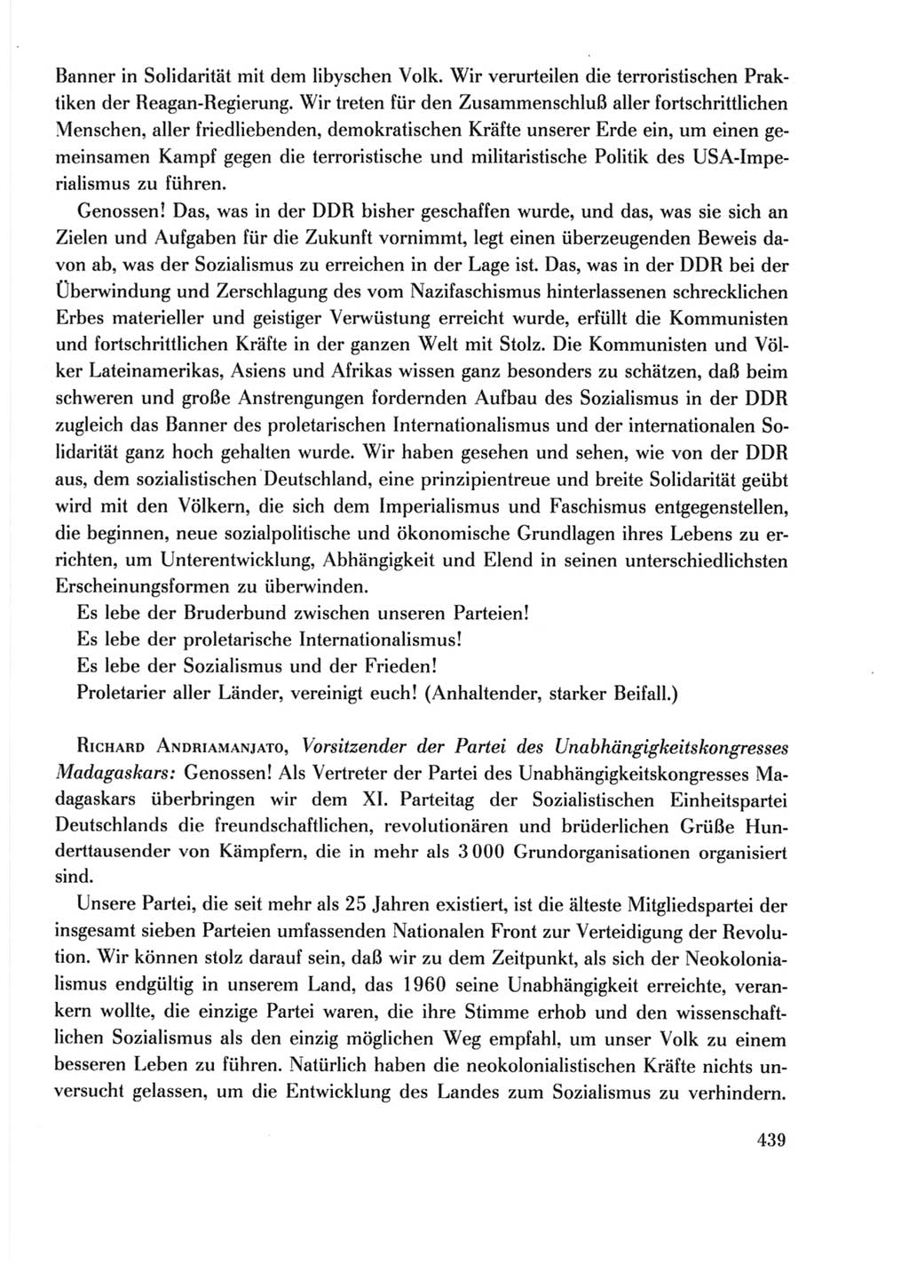 Protokoll der Verhandlungen des Ⅺ. Parteitages der Sozialistischen Einheitspartei Deutschlands (SED) [Deutsche Demokratische Republik (DDR)] 1986, Seite 439