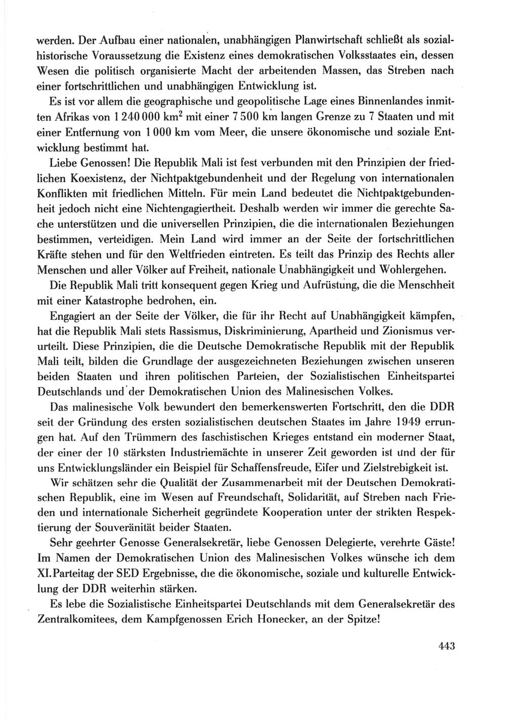 Protokoll der Verhandlungen des Ⅺ. Parteitages der Sozialistischen Einheitspartei Deutschlands (SED) [Deutsche Demokratische Republik (DDR)] 1986, Seite 443