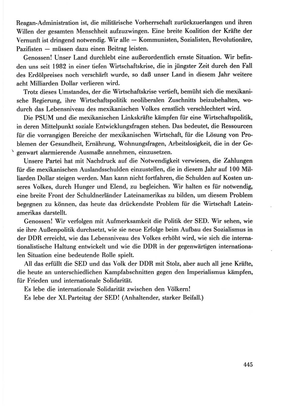 Protokoll der Verhandlungen des Ⅺ. Parteitages der Sozialistischen Einheitspartei Deutschlands (SED) [Deutsche Demokratische Republik (DDR)] 1986, Seite 445