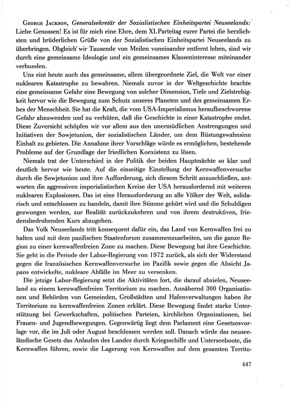 Protokoll der Verhandlungen des Ⅺ. Parteitages der Sozialistischen Einheitspartei Deutschlands (SED) [Deutsche Demokratische Republik (DDR)] 1986, Seite 447