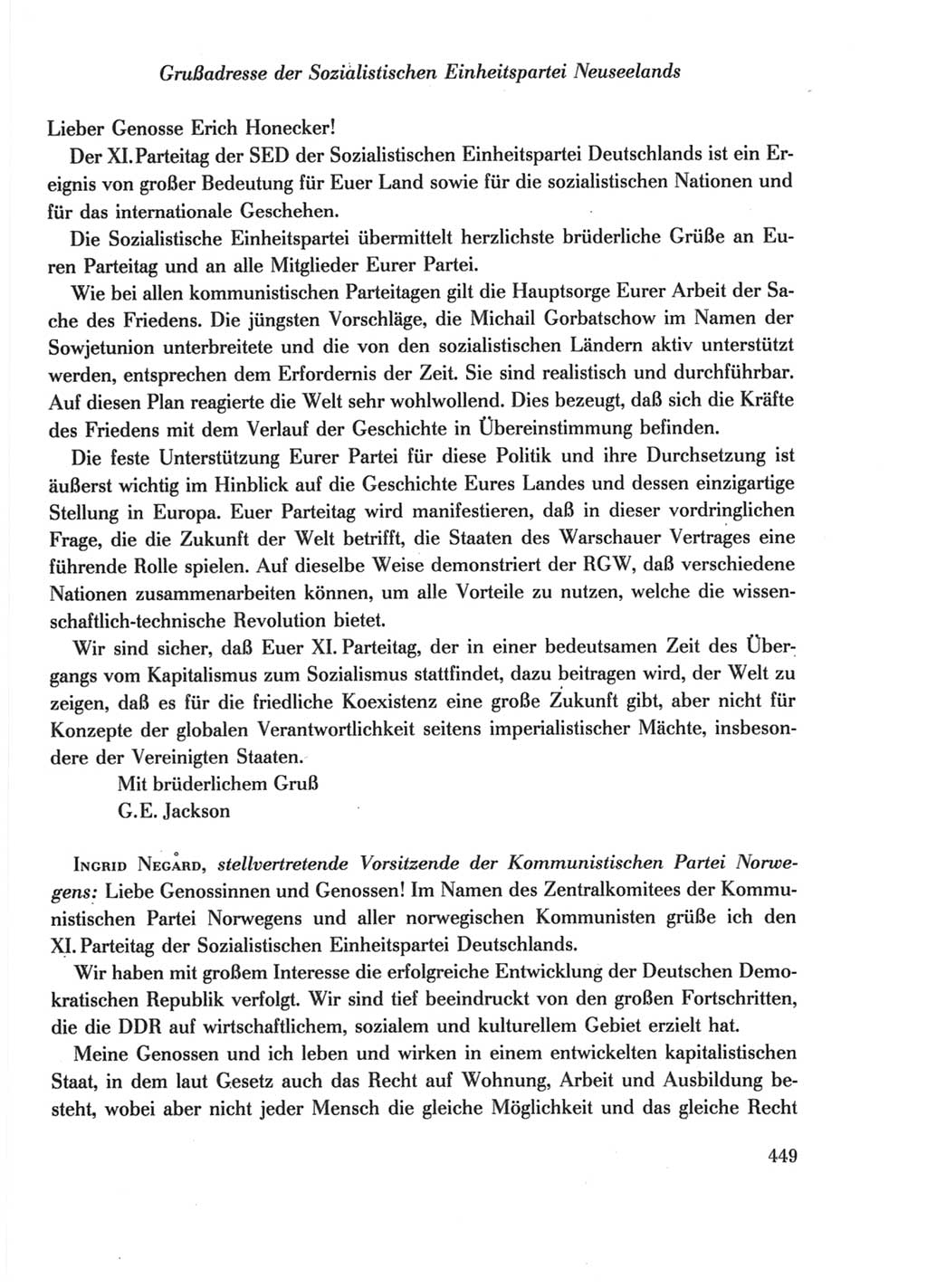 Protokoll der Verhandlungen des Ⅺ. Parteitages der Sozialistischen Einheitspartei Deutschlands (SED) [Deutsche Demokratische Republik (DDR)] 1986, Seite 449