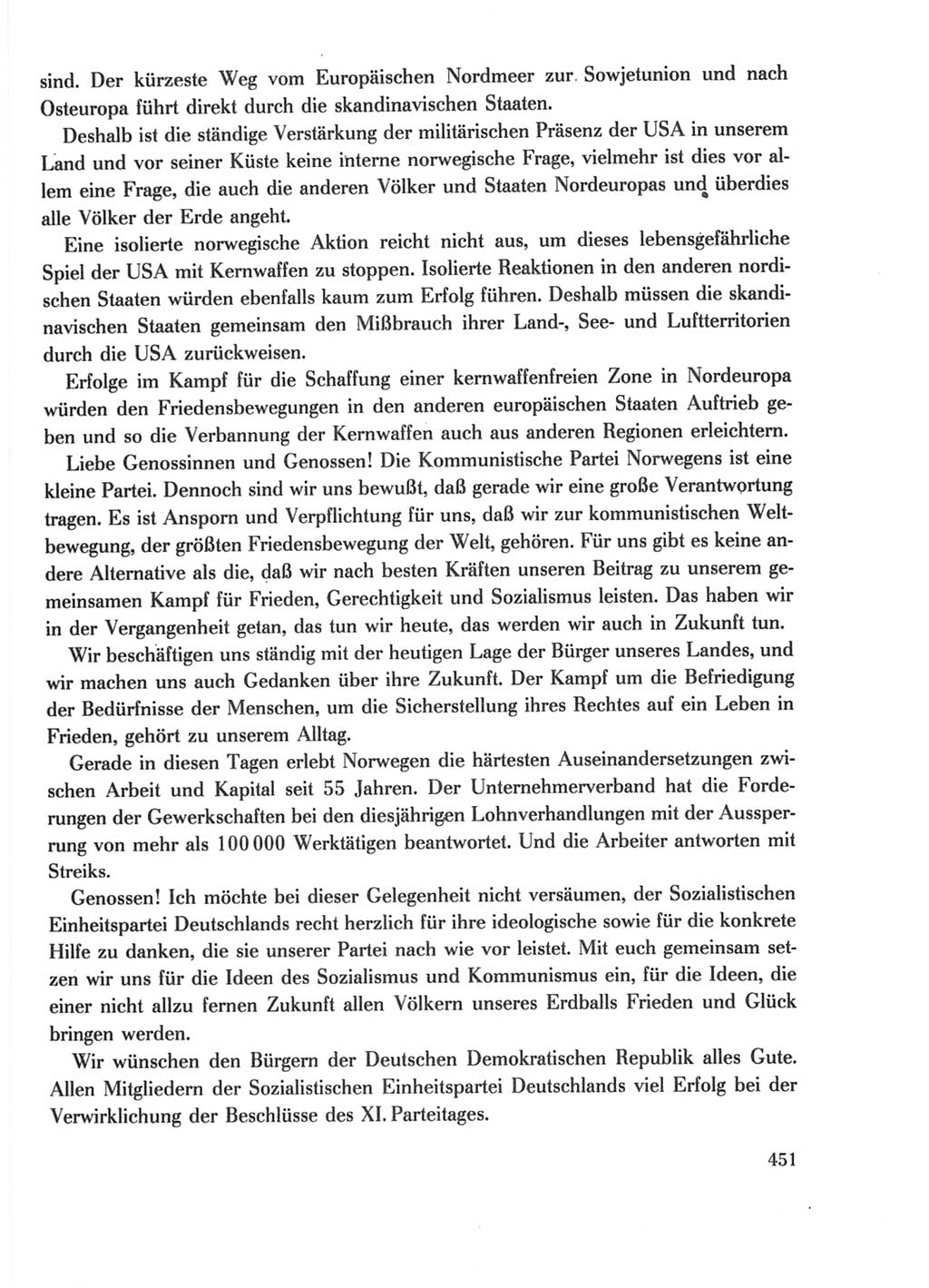 Protokoll der Verhandlungen des Ⅺ. Parteitages der Sozialistischen Einheitspartei Deutschlands (SED) [Deutsche Demokratische Republik (DDR)] 1986, Seite 451