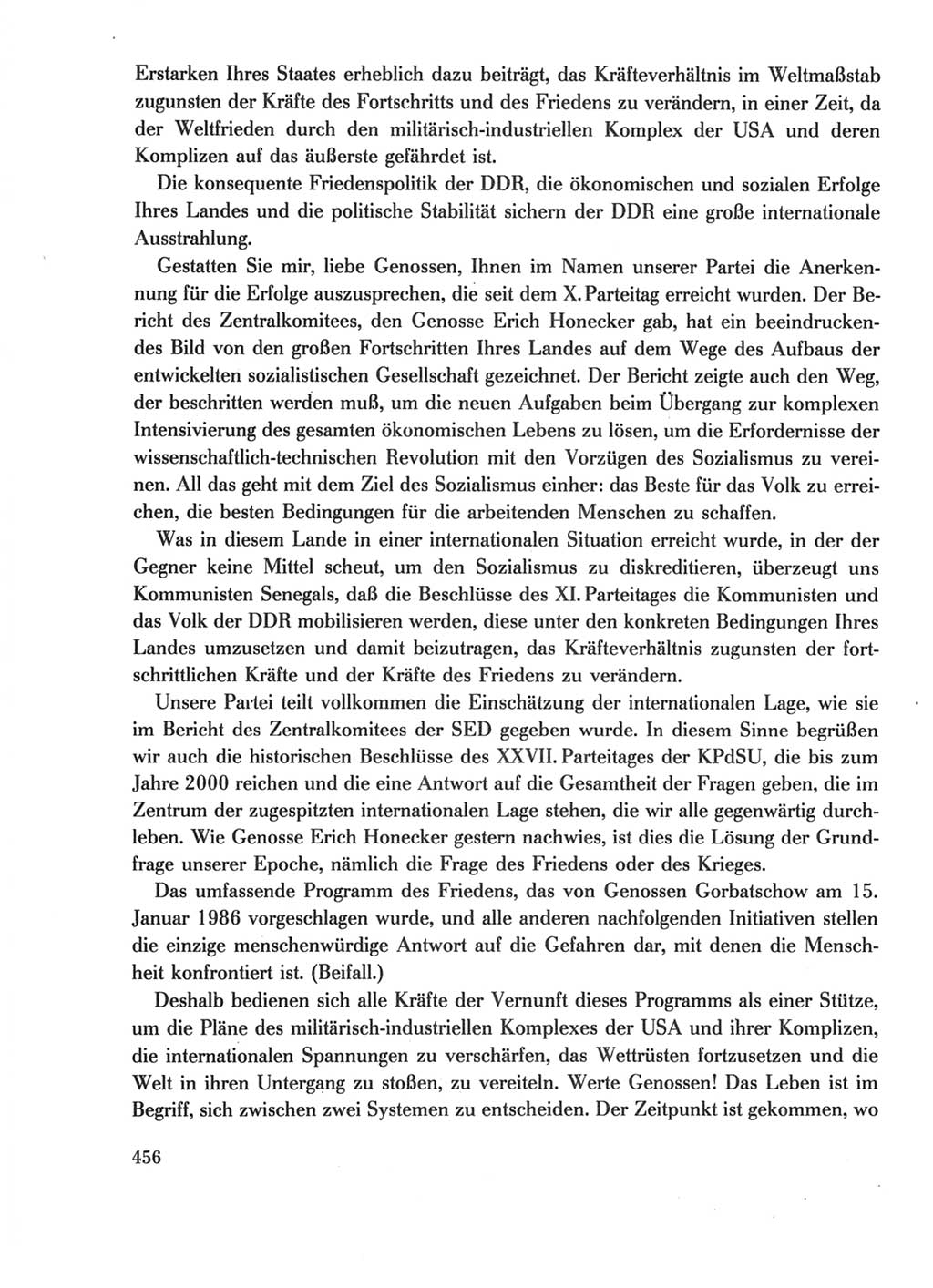 Protokoll der Verhandlungen des Ⅺ. Parteitages der Sozialistischen Einheitspartei Deutschlands (SED) [Deutsche Demokratische Republik (DDR)] 1986, Seite 456