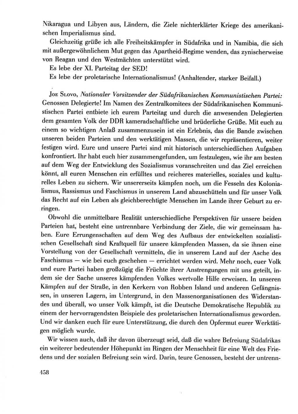 Protokoll der Verhandlungen des Ⅺ. Parteitages der Sozialistischen Einheitspartei Deutschlands (SED) [Deutsche Demokratische Republik (DDR)] 1986, Seite 458