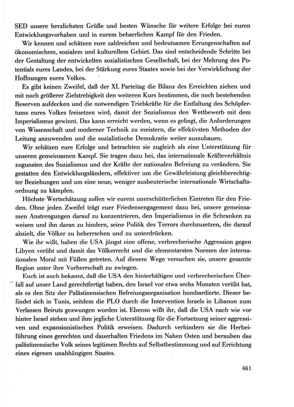 Protokoll der Verhandlungen des Ⅺ. Parteitages der Sozialistischen Einheitspartei Deutschlands (SED) [Deutsche Demokratische Republik (DDR)] 1986, Seite 461