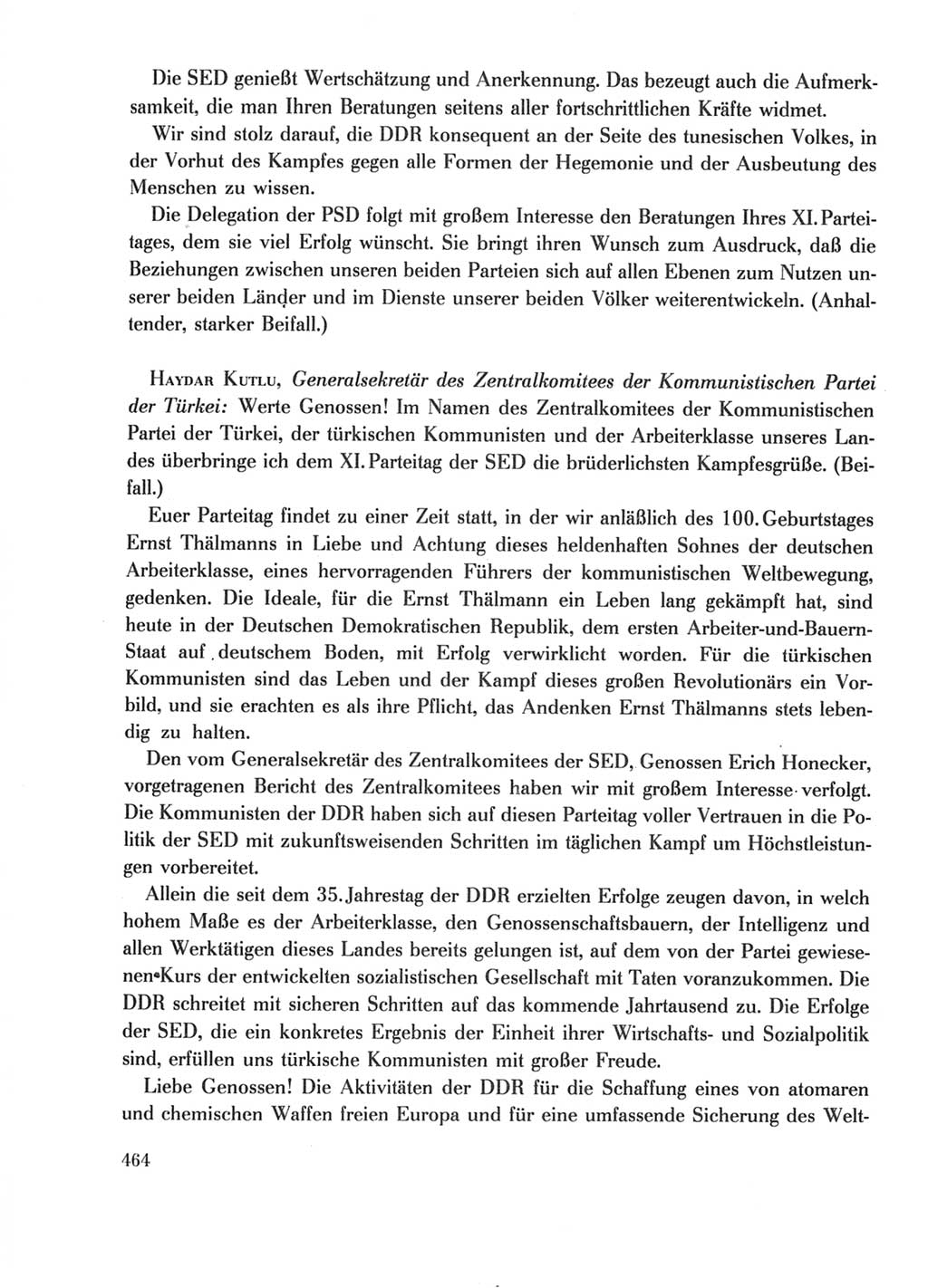 Protokoll der Verhandlungen des Ⅺ. Parteitages der Sozialistischen Einheitspartei Deutschlands (SED) [Deutsche Demokratische Republik (DDR)] 1986, Seite 464