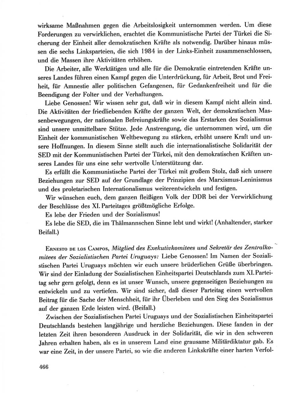 Protokoll der Verhandlungen des Ⅺ. Parteitages der Sozialistischen Einheitspartei Deutschlands (SED) [Deutsche Demokratische Republik (DDR)] 1986, Seite 466