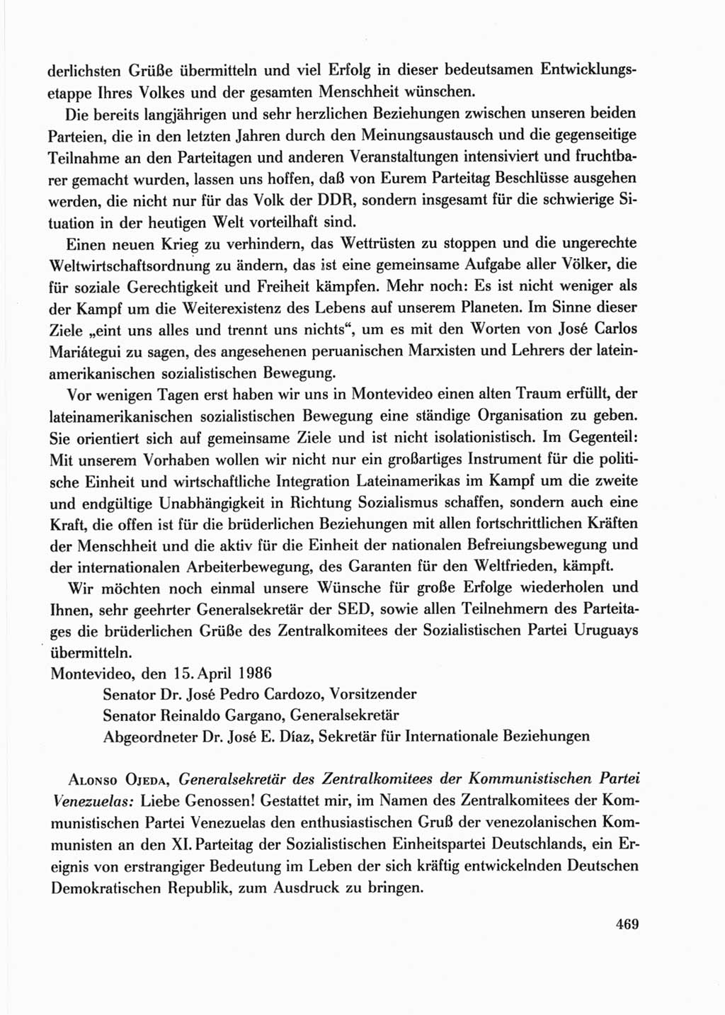 Protokoll der Verhandlungen des Ⅺ. Parteitages der Sozialistischen Einheitspartei Deutschlands (SED) [Deutsche Demokratische Republik (DDR)] 1986, Seite 469